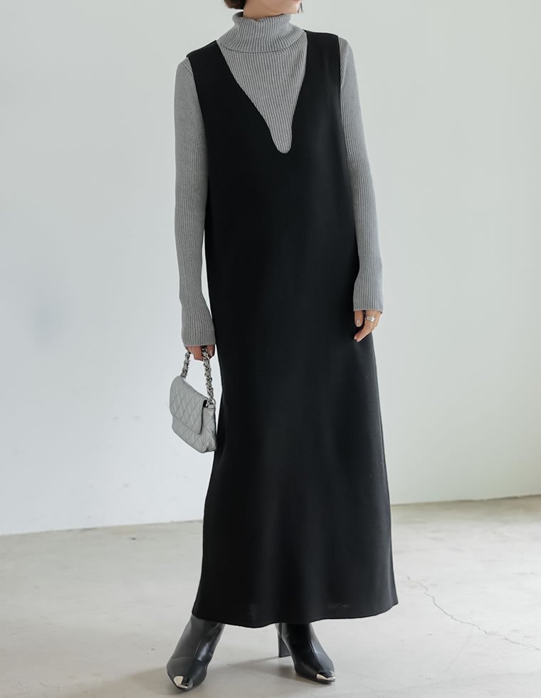 【リエディ/Re:EDIT】のミラノリブ変形キーネックニットワンピース 人気、トレンドファッション・服の通販 founy(ファニー) 　ファッション　Fashion　レディースファッション　Fashion for Women　ワンピース　Dresses　ニットワンピース　Knit Dresses　インナー　Innerwear　コンパクト　Compact, Small Size　シンプル　Simple, Minimal　バランス　Balance, Style Balance　フロント　Front, Front Design　ミラノリブ　Milano Rib, Milano Stitch　ロング　Long, Long-Length　 other-1|ID: prp329100004817840 ipo3291000000035000686