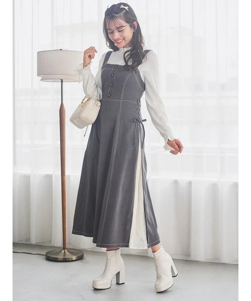 【ルディックパーク/LUDIC PARK】のサイドプリーツジャンパースカート インテリア・キッズ・メンズ・レディースファッション・服の通販 founy(ファニー) 　ファッション　Fashion　レディースファッション　Fashion for Women　スカート　Skirts　インナー　Innerwear　シフォン　Chiffon, Lightweight Fabric　ツイル　Twist, Twisted Detail　パール　Pearl, Pearl Accent　プリーツ　Pleats, Pleated　ポケット　Pocket, Pocket Detail　リボン　Ribbon, Bow　レース　Lace, Lace Fabric　定番　Standard, Basic Item　グレー|ID: prp329100004817841 ipo3291000000035000710