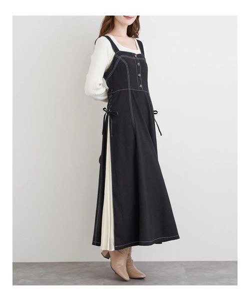 【ルディックパーク/LUDIC PARK】のサイドプリーツジャンパースカート インテリア・キッズ・メンズ・レディースファッション・服の通販 founy(ファニー) 　ファッション　Fashion　レディースファッション　Fashion for Women　スカート　Skirts　インナー　Innerwear　シフォン　Chiffon, Lightweight Fabric　ツイル　Twist, Twisted Detail　パール　Pearl, Pearl Accent　プリーツ　Pleats, Pleated　ポケット　Pocket, Pocket Detail　リボン　Ribbon, Bow　レース　Lace, Lace Fabric　定番　Standard, Basic Item　黒|ID: prp329100004817841 ipo3291000000035000713