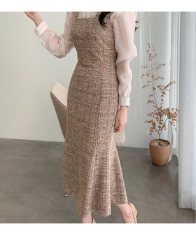 【アイモハ/aimoha】のJasmine Grandiflorum/【Jasmine】スクエアネックツイードマーメイドワンピース 人気、トレンドファッション・服の通販 founy(ファニー) ファッション Fashion レディースファッション Fashion for Women ワンピース Dresses ロング Long, Long-Length A/W・秋冬 Autumn/Winter 結婚式 Wedding |ID:prp329100004817856