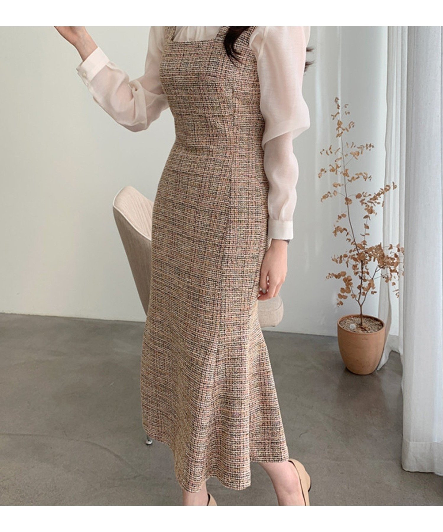 【アイモハ/aimoha】のJasmine Grandiflorum/【Jasmine】スクエアネックツイードマーメイドワンピース インテリア・キッズ・メンズ・レディースファッション・服の通販 founy(ファニー) 　ファッション　Fashion　レディースファッション　Fashion for Women　ワンピース　Dresses　ロング　Long, Long-Length　A/W・秋冬　Autumn/Winter　結婚式　Wedding　チョコ|ID: prp329100004817856 ipo3291000000035001011