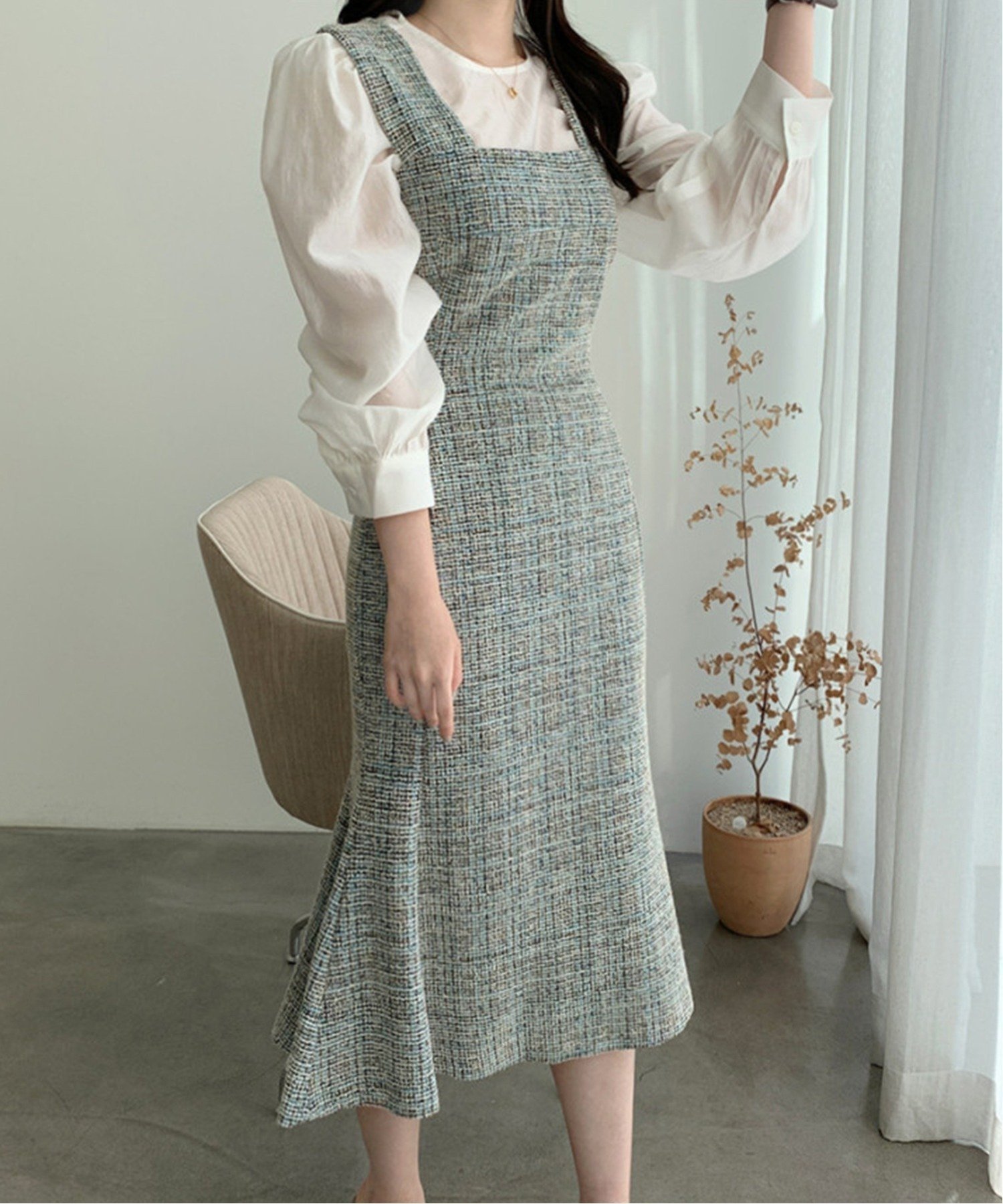 【アイモハ/aimoha】のJasmine Grandiflorum/【Jasmine】スクエアネックツイードマーメイドワンピース インテリア・キッズ・メンズ・レディースファッション・服の通販 founy(ファニー) 　ファッション　Fashion　レディースファッション　Fashion for Women　ワンピース　Dresses　ロング　Long, Long-Length　A/W・秋冬　Autumn/Winter　結婚式　Wedding　ブラック|ID: prp329100004817856 ipo3291000000035001012