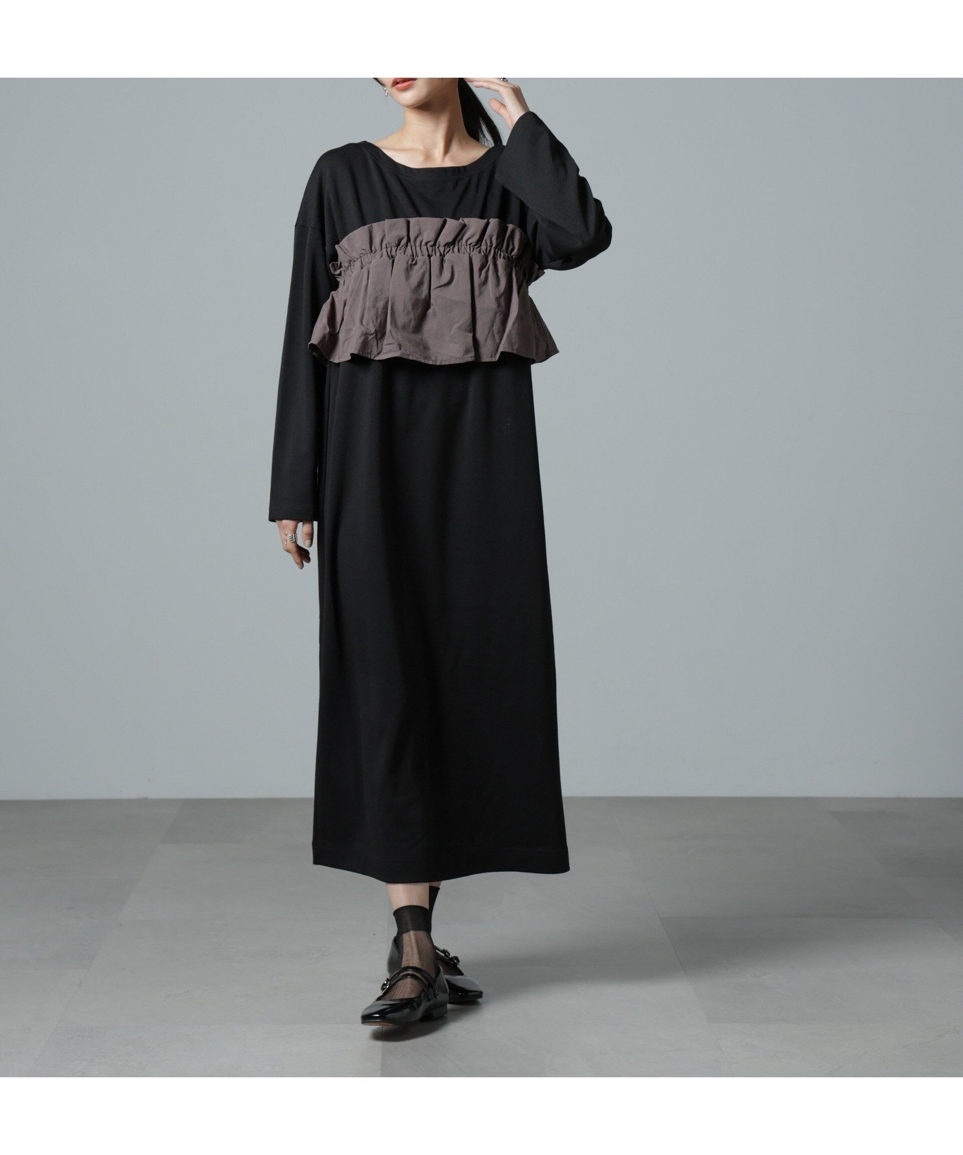 【ナノ ユニバース/nano universe】のビスチェレイヤード風カットワンピース インテリア・キッズ・メンズ・レディースファッション・服の通販 founy(ファニー) 　ファッション　Fashion　レディースファッション　Fashion for Women　ワンピース　Dresses　ウォッシャブル　Machine Washable　カットソー　Cut and Sewn Top　シンプル　Simple, Minimal　ジャケット　Jacket, Outerwear　スタイリッシュ　Stylish, Fashionable　スニーカー　Sneakers, Trainers　スリット　Slit, Slit Detail　トレンド　Trend, Trending Now　ビスチェ　Bustier, Corset Top　フリル　Frill, Ruffle　ベーシック　Basic, Essential　A/W・秋冬　Autumn/Winter　エレガント 上品　Elegant　2025年　2025　2025春夏・S/S　Spring/Summer 2025 SS25　ブラック|ID: prp329100004817861 ipo3291000000035001044