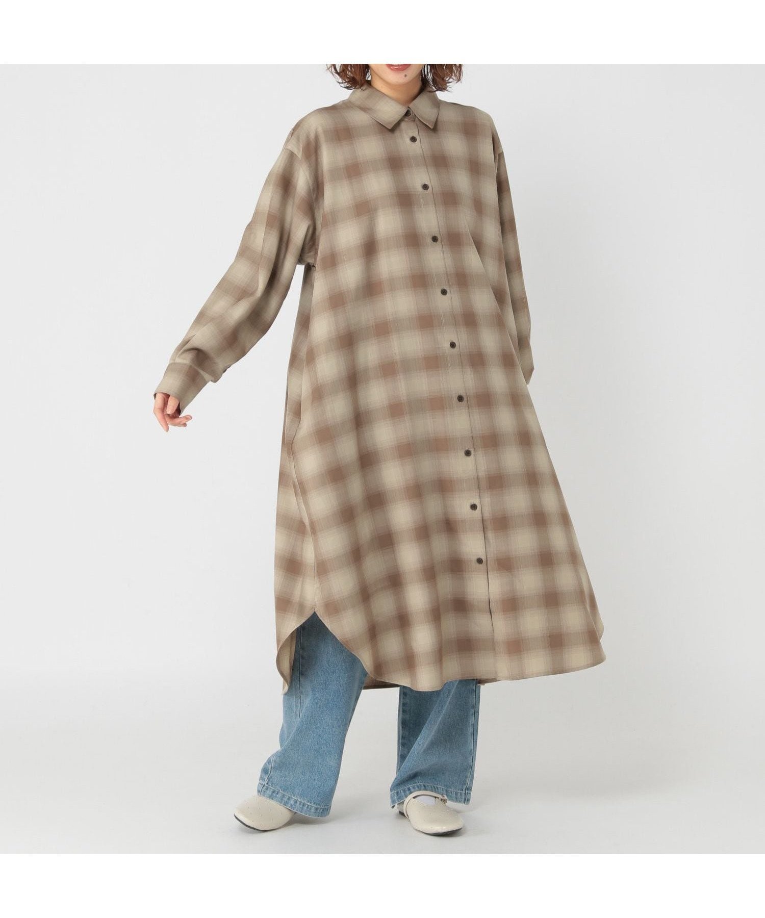 【スタディオ クリップ/studio CLIP】のオンブレチェックシャツワンピース インテリア・キッズ・メンズ・レディースファッション・服の通販 founy(ファニー) 　ファッション　Fashion　レディースファッション　Fashion for Women　ワンピース　Dresses　シャツワンピース / 1枚で着映えコーデ　Shirt Dresses　おすすめ　Recommended / Our Picks　シャツワンピ　Shirt Dress, Shirt One-Piece　チェック　Check, Plaid, Tartan　ツイル　Twist, Twisted Detail　デニム　Denim, Jeans Material　ビスチェ　Bustier, Corset Top　ベスト　Vest, Waistcoat　ボトム　Bottoms, Lower Wear　ラウンド　Round, Round Neck　秋　Autumn　羽織　Haori, Light Jacket　ブラウンオンブレ50|ID: prp329100004817866 ipo3291000000035001097