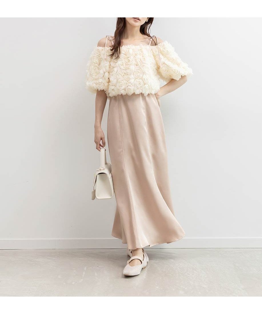 【ランダ/RANDA】の3Dフラワーブラウスセットキャミワンピース 人気、トレンドファッション・服の通販 founy(ファニー) 　ファッション　Fashion　レディースファッション　Fashion for Women　ワンピース　Dresses　キャミソールワンピース　Camisole Dresses　キャミワンピース　Cami Dress, Slip Dress　サテン　Satin, Glossy Fabric　フラワー　Flower, Floral　マーメイド　Mermaid, Fishtail Silhouette　 other-1|ID: prp329100004817907 ipo3291000000035001435