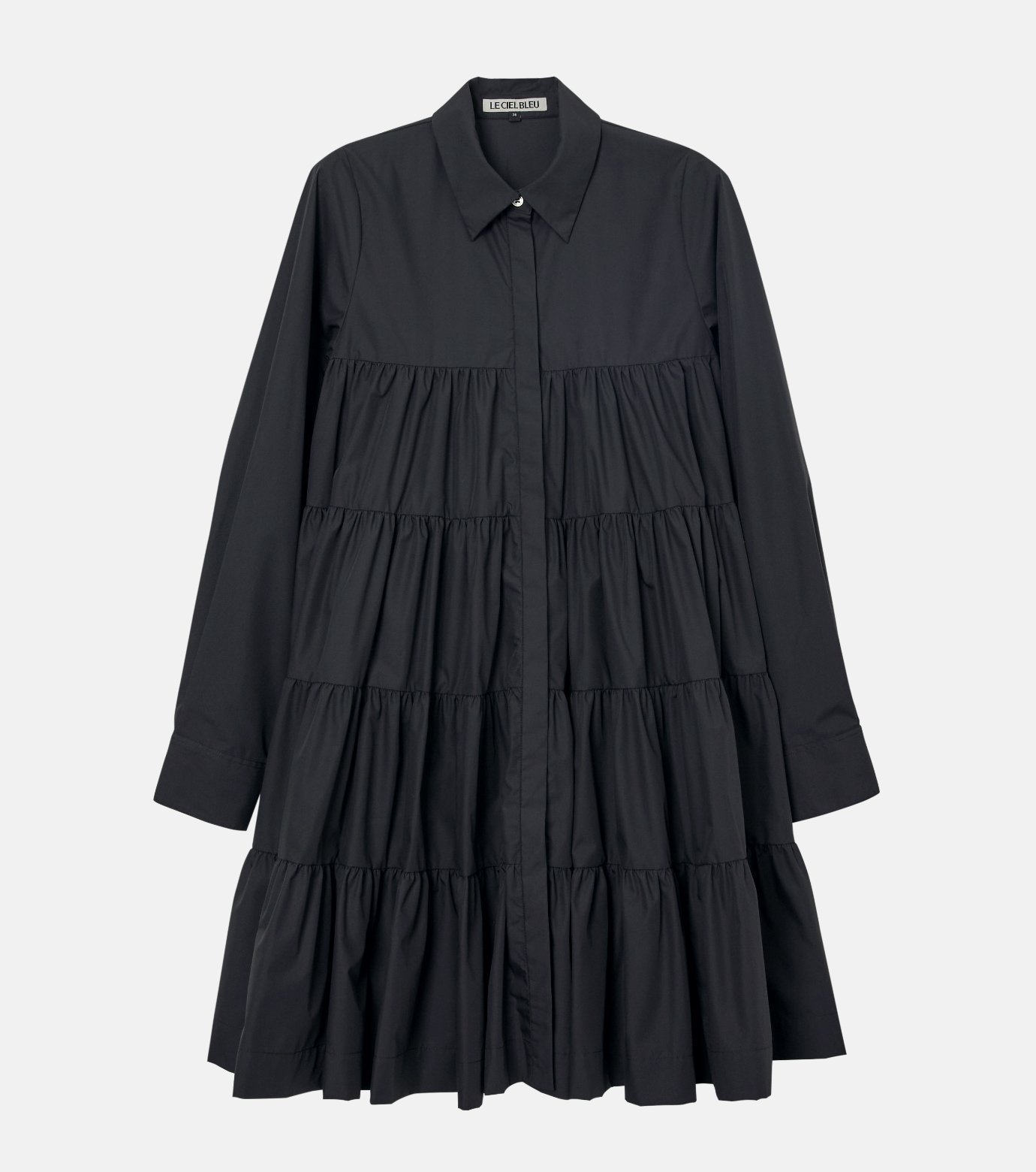【ルシェル ブルー/LE CIEL BLEU】のドラマティックギャザードシャツドレス / Dramatic Gathered Shirt Dress インテリア・キッズ・メンズ・レディースファッション・服の通販 founy(ファニー) 　ファッション　Fashion　レディースファッション　Fashion for Women　トップス・カットソー　Cut & Sew Tops　シャツ・ブラウス・オフィスカジュアル　Elegant Blouses & Button-Ups　ワンピース　Dresses　フォーマル・パーティードレス・結婚式用ドレス　Elegant & Casual Dresses　おすすめ　Recommended / Our Picks　コンパクト　Compact, Small Size　ドレス　Dress, One-Piece　バランス　Balance, Style Balance　ベーシック　Basic, Essential　ブラック|ID: prp329100004817951 ipo3291000000035001886