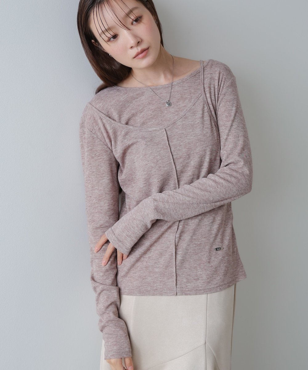 【バブ ブージュルード/Bab Bou Jeloud】のアシメレイヤードカットソー インテリア・キッズ・メンズ・レディースファッション・服の通販 founy(ファニー) 　ファッション　Fashion　レディースファッション　Fashion for Women　トップス・カットソー　Cut & Sew Tops　カットソー・ベーシックTシャツ　Cut-and-Sewn Tops / Stretch Tees & Basics　インナー　Innerwear　カッティング　Cutting Detail　カットソー　Cut and Sewn Top　カーディガン　Cardigan, Knitwear　キャミ　Camisole, Cami Top　キャミソール　Camisole, Spaghetti Strap Top　シンプル　Simple, Minimal　ジャケット　Jacket, Outerwear　スマート　Smart, Elegant　チェック　Check, Plaid, Tartan　デニム　Denim, Jeans Material　トレンド　Trend, Trending Now　フェミニン　Feminine, Girly　プリーツ　Pleats, Pleated　プレート　Plate, Dish　マーメイド　Mermaid, Fishtail Silhouette　ワイド　Wide, Wide Fit　再入荷　Restock / Back in Stock　おすすめ　Recommended / Our Picks　エレガント 上品　Elegant　BROWN|ID: prp329100004818264 ipo3291000000035005605