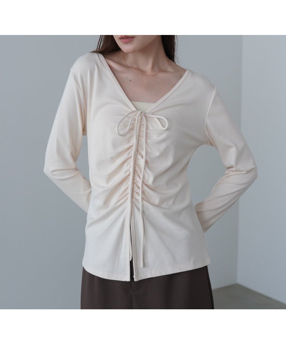 【バブ ブージュルード/Bab Bou Jeloud】のセンターシャーリングカットソー 人気、トレンドファッション・服の通販 founy(ファニー) 　ファッション　Fashion　レディースファッション　Fashion for Women　トップス・カットソー　Cut & Sew Tops　カットソー・ベーシックTシャツ　Cut-and-Sewn Tops / Stretch Tees & Basics　インナー　Innerwear　カットソー　Cut and Sewn Top　ガーリー　Girly, Feminine Style　クラシカル　Classical, Vintage-Inspired　サテン　Satin, Glossy Fabric　シャーリング　Shirring, Ruched　シンプル　Simple, Minimal　スマート　Smart, Elegant　スラックス　Slacks, Dress Pants　センター　Center, Center Line　チェック　Check, Plaid, Tartan　デニム　Denim, Jeans Material　フェミニン　Feminine, Girly　フロント　Front, Front Design　リボン　Ribbon, Bow　再入荷　Restock / Back in Stock　おすすめ　Recommended / Our Picks　 other-1|ID: prp329100004818283 ipo3291000000035005741