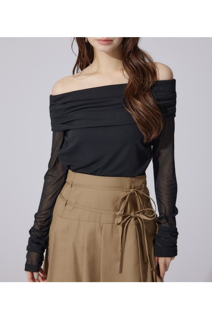 【リエンダ/rienda】のオフショルレディーシアートップス 人気、トレンドファッション・服の通販 founy(ファニー) 　ファッション　Fashion　レディースファッション　Fashion for Women　トップス・カットソー　Cut & Sew Tops　ギャザー　Gathered, Ruffled　シアー　Sheer, See-Through　シンプル　Simple, Minimal　ストレッチ　Stretch, Stretchy Fabric　チュール　Tulip, Tulip Motif　再入荷　Restock / Back in Stock　 other-1|ID: prp329100004818324 ipo3291000000035006204