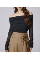 【リエンダ/rienda】のオフショルレディーシアートップス 人気、トレンドファッション・服の通販 founy(ファニー) ファッション Fashion レディースファッション Fashion for Women トップス・カットソー Cut & Sew Tops ギャザー Gathered, Ruffled シアー Sheer, See-Through シンプル Simple, Minimal ストレッチ Stretch, Stretchy Fabric チュール Tulip, Tulip Motif 再入荷 Restock / Back in Stock thumbnail BLK|ID: prp329100004818324 ipo3291000000035006205