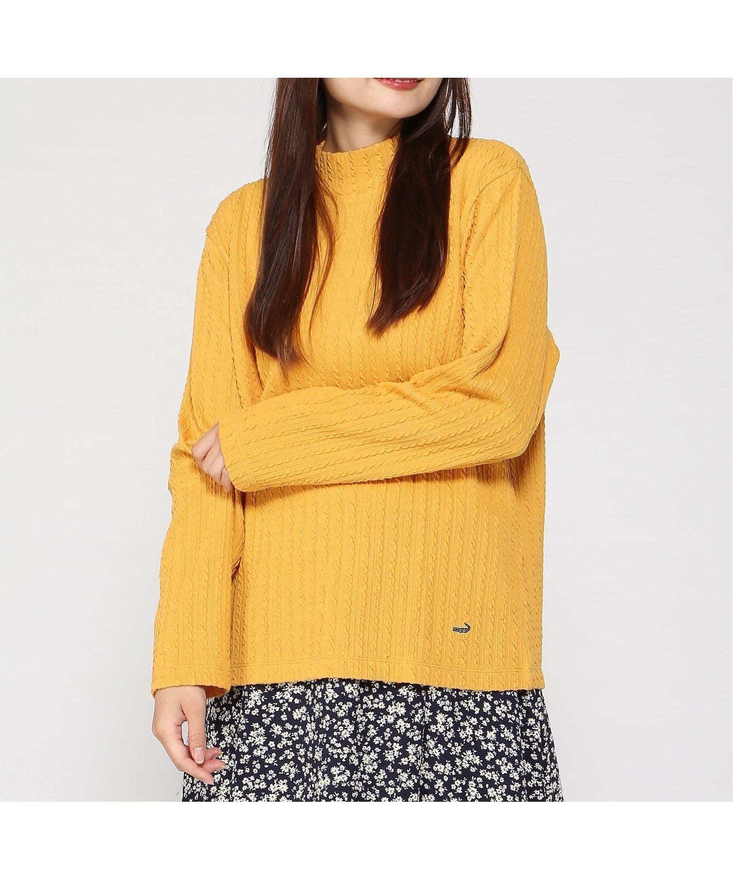 【クロコダイル/CROCODILE】のケーブル柄 ハイネック カットソー インテリア・キッズ・メンズ・レディースファッション・服の通販 founy(ファニー) 　ファッション　Fashion　レディースファッション　Fashion for Women　トップス・カットソー　Cut & Sew Tops　カットソー・ベーシックTシャツ　Cut-and-Sewn Tops / Stretch Tees & Basics　インナー　Innerwear　カットソー　Cut and Sewn Top　ハイネック　High Neck, Mock Neck　人気　Popular, Best Seller　定番　Standard, Basic Item　マスタード|ID: prp329100004818328 ipo3291000000035006235