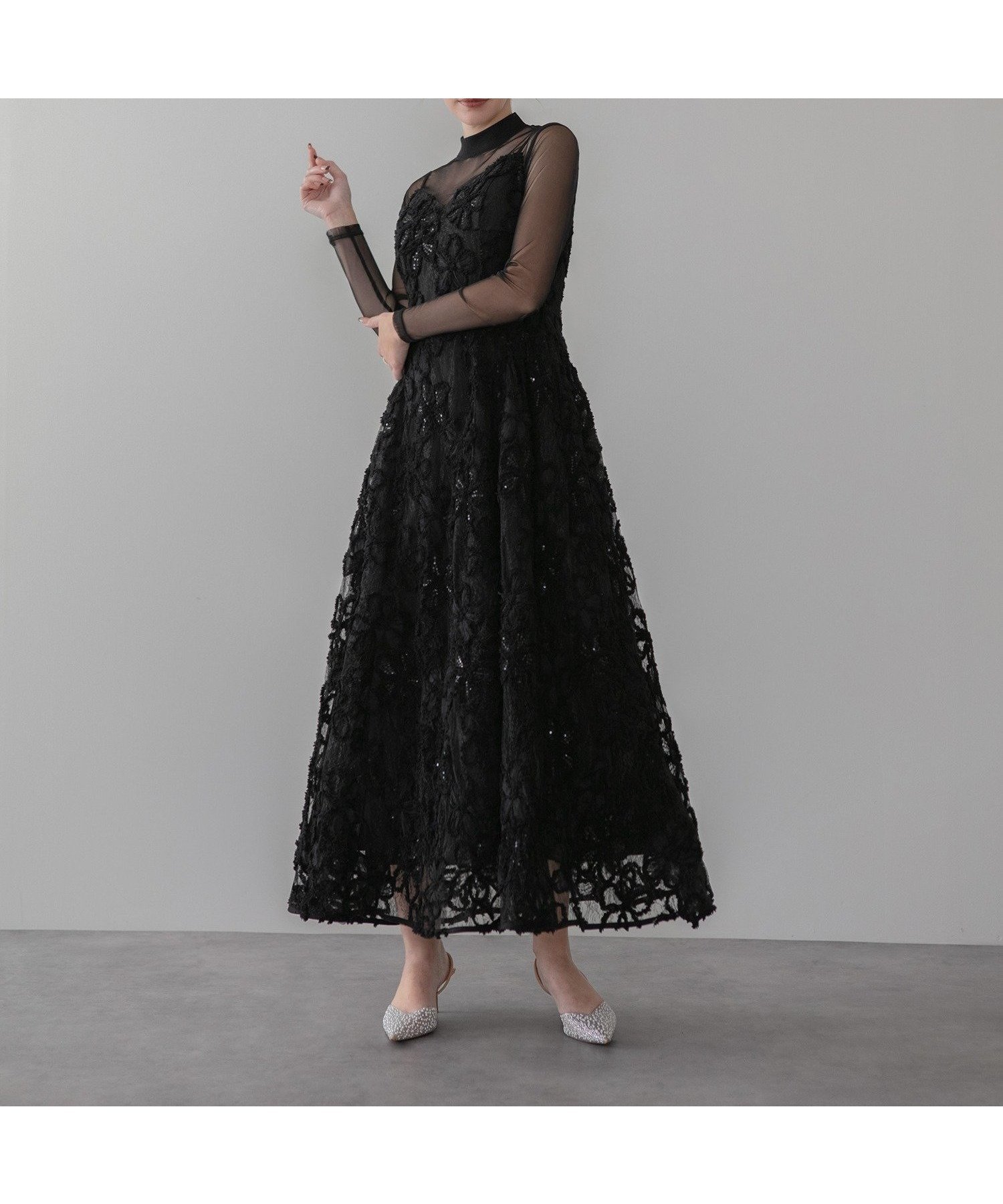 【レジャ/Leja】のLeja-シアーフラワーレースレイヤードワンピース結婚式 人気、トレンドファッション・服の通販 founy(ファニー) 　ファッション　Fashion　レディースファッション　Fashion for Women　ワンピース　Dresses　エレガント 上品　Elegant　オケージョン　Occasion Wear　キャミソール　Camisole, Spaghetti Strap Top　シアー　Sheer, See-Through　スパンコール　Sequins, Sequin Embellishment　チュール　Tulip, Tulip Motif　デコルテ　Décolleté, Neckline　ドレス　Dress, One-Piece　レース　Lace, Lace Fabric　結婚式　Wedding　 other-1|ID: prp329100004818331 ipo3291000000035006243