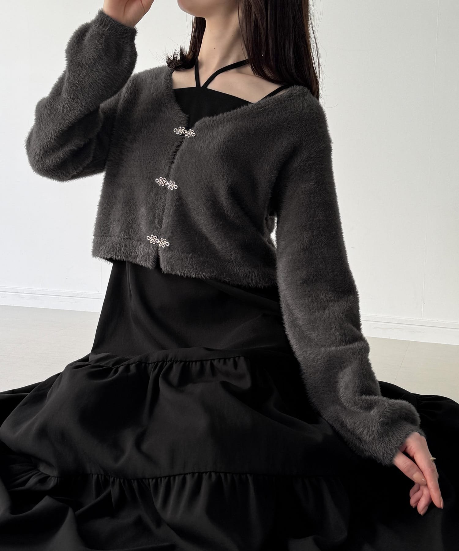 【ジュノア/JUNOAH】のショートシャギーニットカーディガン+フレアキャミワンピース 人気、トレンドファッション・服の通販 founy(ファニー) 　ファッション　Fashion　レディースファッション　Fashion for Women　ワンピース　Dresses　キャミソールワンピース　Camisole Dresses　 other-1|ID: prp329100004818340 ipo3291000000035006344