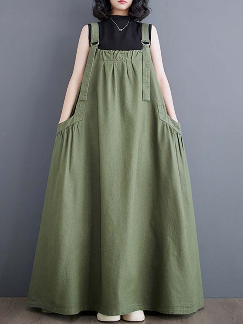 【ドゥーベル/Doux Belle】のジャンパースカート ジャンパーワンピース デニムワンピース インテリア・キッズ・メンズ・レディースファッション・服の通販 founy(ファニー) 　ファッション　Fashion　レディースファッション　Fashion for Women　スカート　Skirts　デニム　Denim, Jeans Material　ポケット　Pocket, Pocket Detail　ラップ　Wrap, Wrap Design　ロング　Long, Long-Length　ワンポイント　One Point, Statement Accent　春　Spring　無地　Plain, Solid Color　秋　Autumn　グリーン|ID: prp329100004818345 ipo3291000000035006383