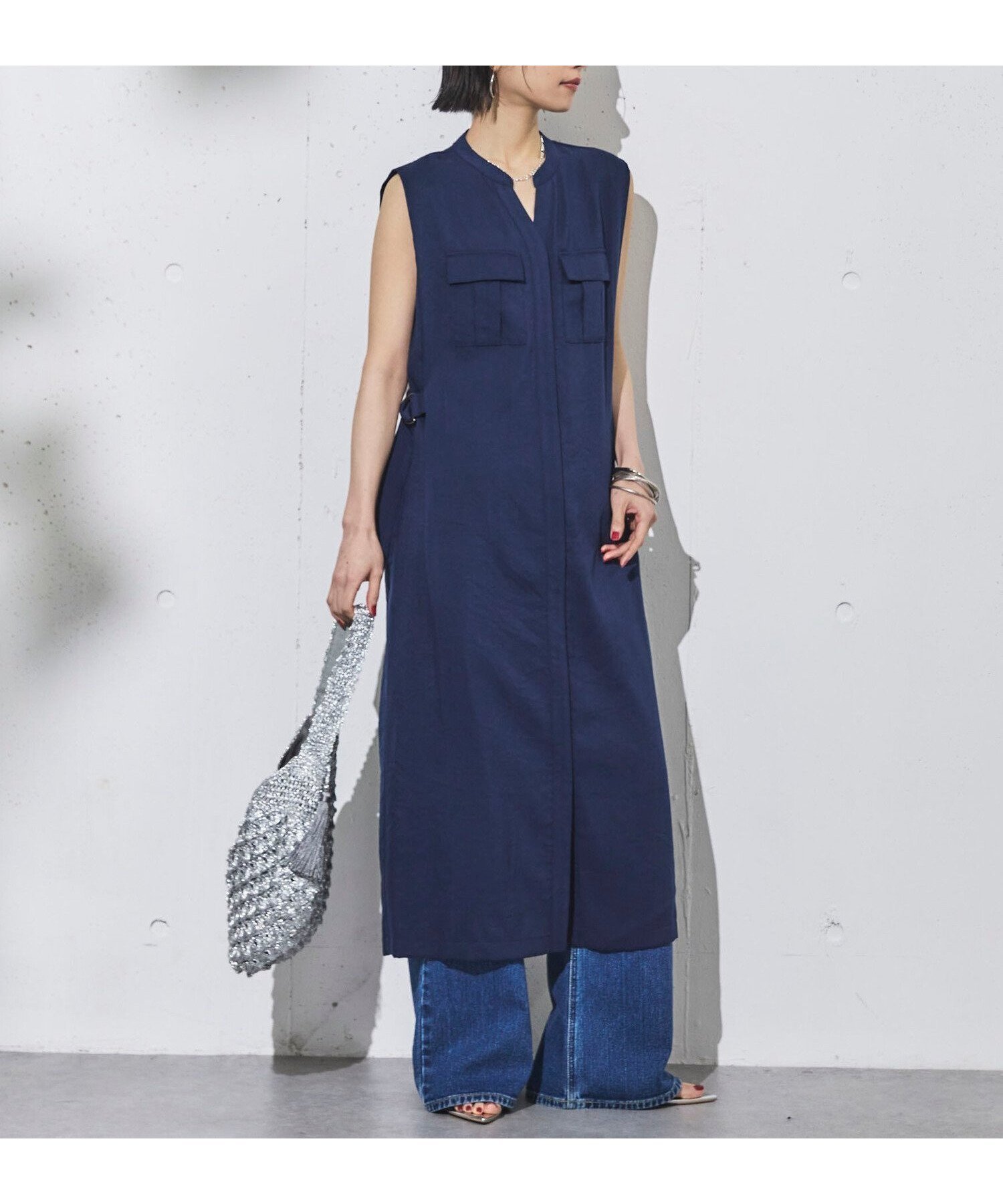 【ドゥ アルシーヴ/Doux archives】のサファリジレワンピース/ インテリア・キッズ・メンズ・レディースファッション・服の通販 founy(ファニー) 　ファッション　Fashion　レディースファッション　Fashion for Women　アウター　Coat / Outerwear Collection　インナー　Innerwear　ロング　Long, Long-Length　人気　Popular, Best Seller　夏　Summer　春　Spring　S/S・春夏　SS, Spring/Summer, Warm Season　NAVY|ID: prp329100004818364 ipo3291000000035006578