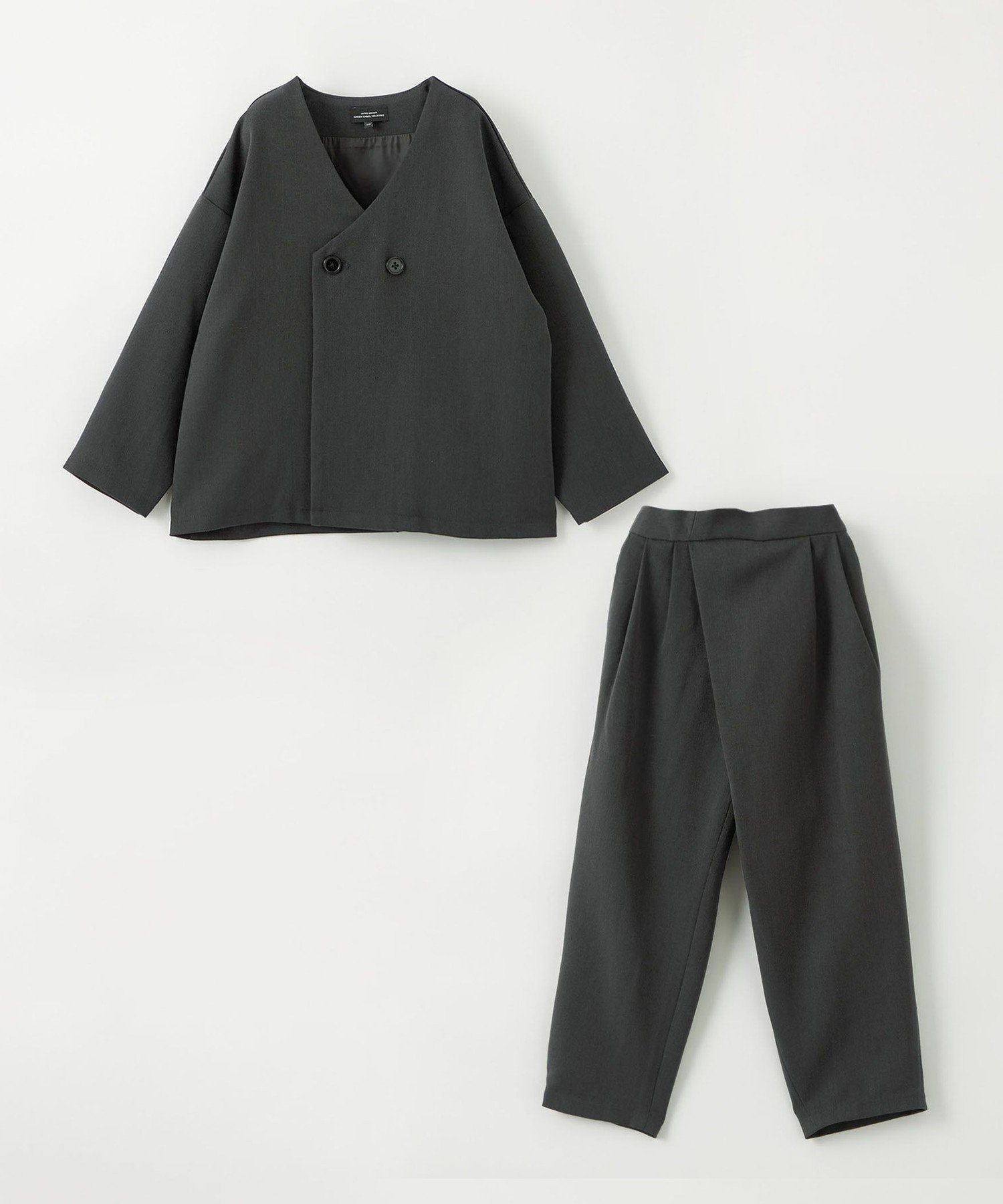 【ユナイテッドアローズ/UNITED ARROWS / KIDS】のノーカラージャケット + タックパンツ セット / キッズ 100cm-130cm インテリア・キッズ・メンズ・レディースファッション・服の通販 founy(ファニー) 　ファッション　Fashion　キッズファッション　Fashion for Kids　ボトムス　Bottoms　アシンメトリー　Asymmetrical Style　オケージョン　Occasion Wear　春　Spring　カットソー　Cut and Sewn Top　ジャケット　Jacket, Outerwear　セットアップ　Set-Up, Coordinated Outfit　チェック　Check, Plaid, Tartan　フォーマル　Formal, Dressy　フリル　Frill, Ruffle　フロント　Front, Front Design　ラップ　Wrap, Wrap Design　アウトレット　Outlet / Clearance　おすすめ　Recommended / Our Picks　セレモニー　Ceremony　入学式　Entrance Ceremony　卒業式　Graduation Ceremony　結婚式　Wedding　2025年　2025　2025春夏・S/S　Spring/Summer 2025 SS25　DK.GRAY|ID: prp329100004818368 ipo3291000000035006621