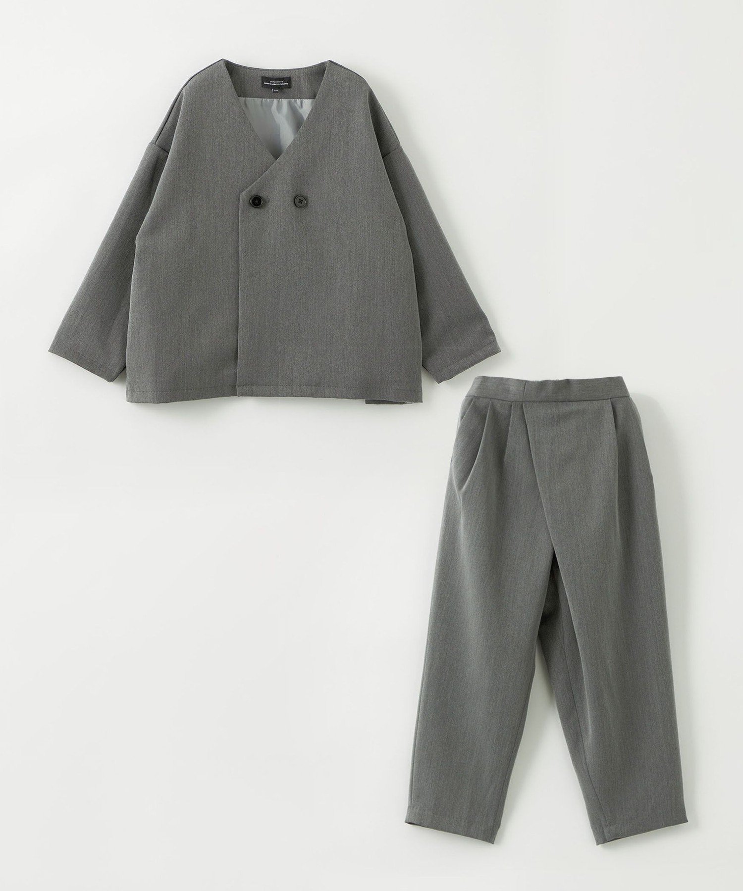 【ユナイテッドアローズ/UNITED ARROWS / KIDS】のノーカラージャケット + タックパンツ セット / キッズ 100cm-130cm インテリア・キッズ・メンズ・レディースファッション・服の通販 founy(ファニー) 　ファッション　Fashion　キッズファッション　Fashion for Kids　ボトムス　Bottoms　アシンメトリー　Asymmetrical Style　オケージョン　Occasion Wear　春　Spring　カットソー　Cut and Sewn Top　ジャケット　Jacket, Outerwear　セットアップ　Set-Up, Coordinated Outfit　チェック　Check, Plaid, Tartan　フォーマル　Formal, Dressy　フリル　Frill, Ruffle　フロント　Front, Front Design　ラップ　Wrap, Wrap Design　アウトレット　Outlet / Clearance　おすすめ　Recommended / Our Picks　セレモニー　Ceremony　入学式　Entrance Ceremony　卒業式　Graduation Ceremony　結婚式　Wedding　2025年　2025　2025春夏・S/S　Spring/Summer 2025 SS25　MD.GRAY|ID: prp329100004818368 ipo3291000000035006623