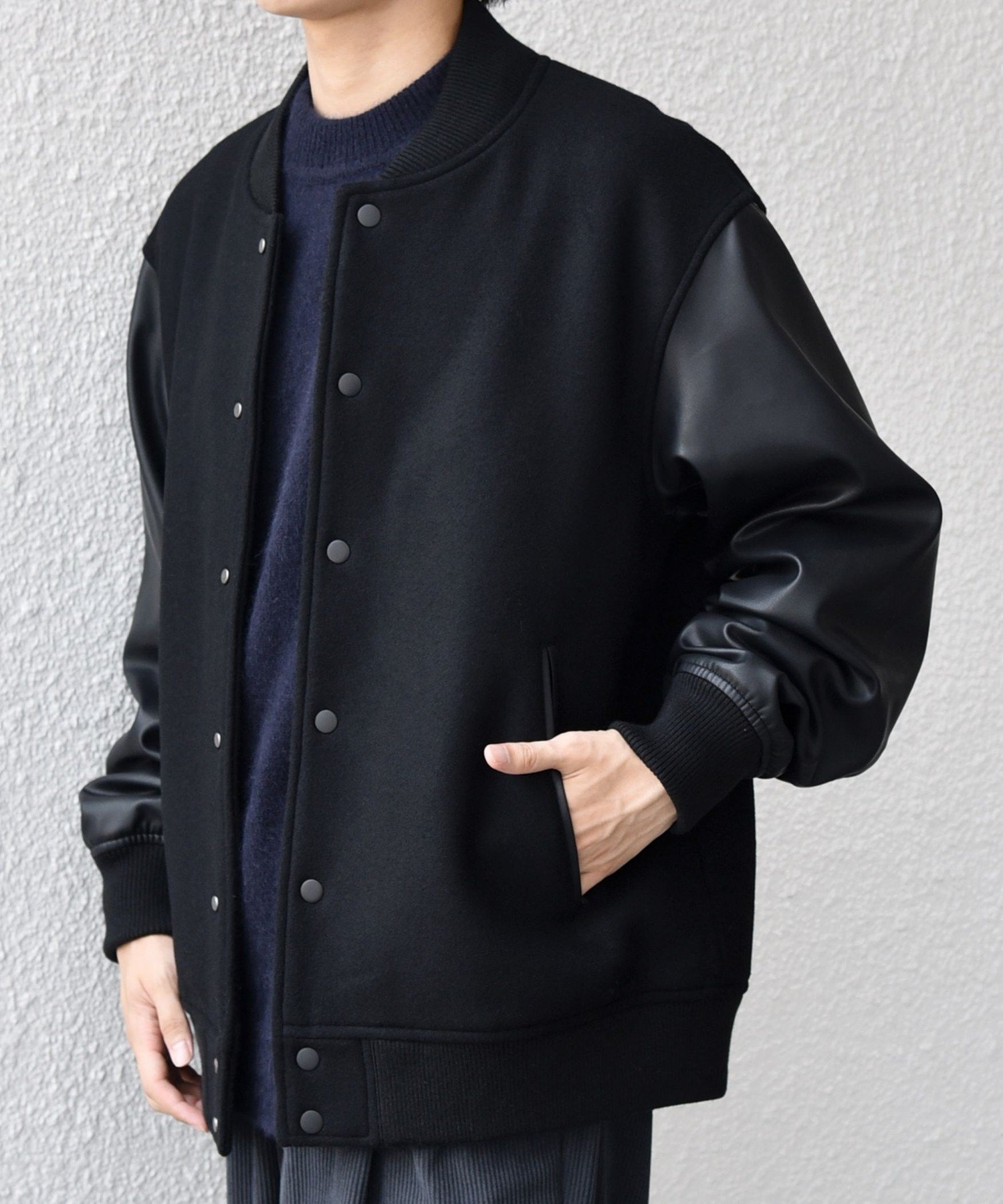 【シップス/SHIPS / MEN】のSHIPS any PURE WOOL MELTON スタジアム ブルゾン (スタジャン) インテリア・キッズ・メンズ・レディースファッション・服の通販 founy(ファニー) 　ファッション　Fashion　メンズファッション　Fashion for Men　シンプル　Simple, Minimal　定番　Standard, Basic Item　ブルゾン　Blouson, Bomber Jacket　ポケット　Pocket, Pocket Detail　メルトン　Melton, Heavy Wool　メンズ　Men's, Menswear　おすすめ　Recommended / Our Picks　エレガント 上品　Elegant　ブラック|ID: prp329100004818375 ipo3291000000035006713