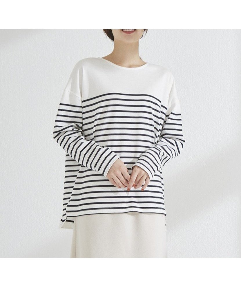 【ローラ/Rora】の「シンプルにこそ,綿100%」ボーダーロングT 人気、トレンドファッション・服の通販 founy(ファニー) 　ファッション　Fashion　レディースファッション　Fashion for Women　カメラ　Camera Accessories　シンプル　Simple, Minimal　定番　Standard, Basic Item　長袖　Long Sleeve, Full Sleeve　ボーダー　Border, Stripe　ロング　Long, Long-Length　夏　Summer　お正月　New Year　クリスマス X'mas　Christmas / X'mas　ギフト プレゼント　Gift / Present　入学式　Entrance Ceremony　卒業式　Graduation Ceremony　 other-1|ID: prp329100004818385 ipo3291000000035006869