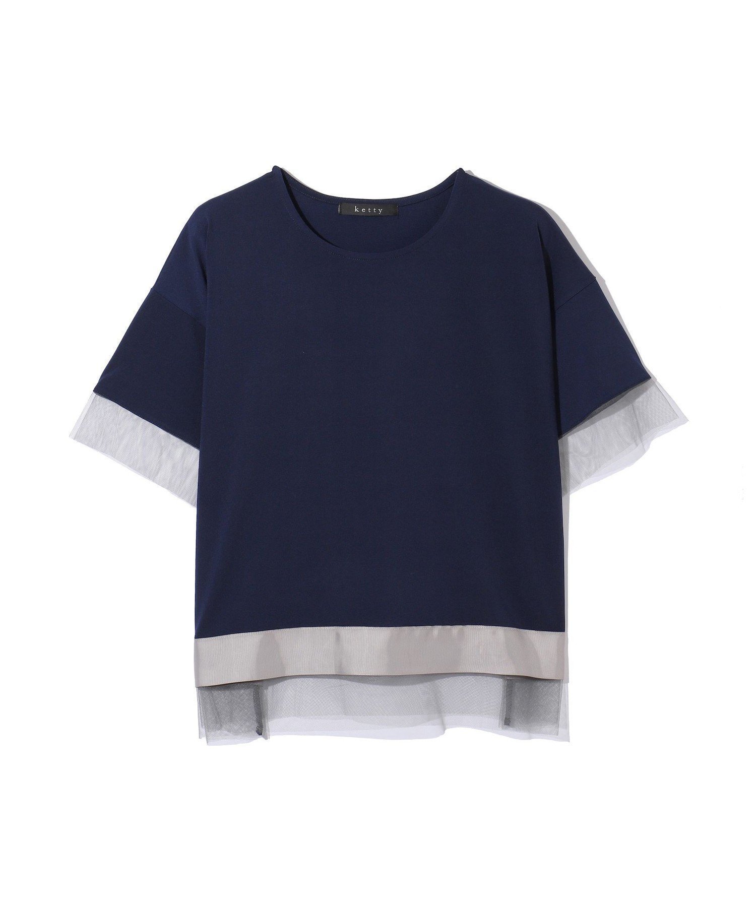 【ケティ/Ketty】のグログラン*チュールキリカエカットソー≪手洗い可能≫ インテリア・キッズ・メンズ・レディースファッション・服の通販 founy(ファニー) 　ファッション　Fashion　レディースファッション　Fashion for Women　トップス・カットソー　Cut & Sew Tops　カットソー・ベーシックTシャツ　Cut-and-Sewn Tops / Stretch Tees & Basics　秋　Autumn　カットソー　Cut and Sewn Top　グログラン　Grosgrain, Grosgrain Ribbon　チュール　Tulip, Tulip Motif　テクスチャー　Texture, Textured Fabric　ファブリック　Fabric, Textile　フォルム　Silhouette, Form　ポケット　Pocket, Pocket Detail　無地　Plain, Solid Color　A/W・秋冬　Autumn/Winter　おすすめ　Recommended / Our Picks　旅行　Travel　エレガント 上品　Elegant　ビジネス 仕事 通勤　Business / Work / Commuting　2025年　2025　2025春夏・S/S　Spring/Summer 2025 SS25　2025-2026秋冬・A/W　Autumn/Winter 2025–26 AW25–26　ネイビー|ID: prp329100004818397 ipo3291000000035006983