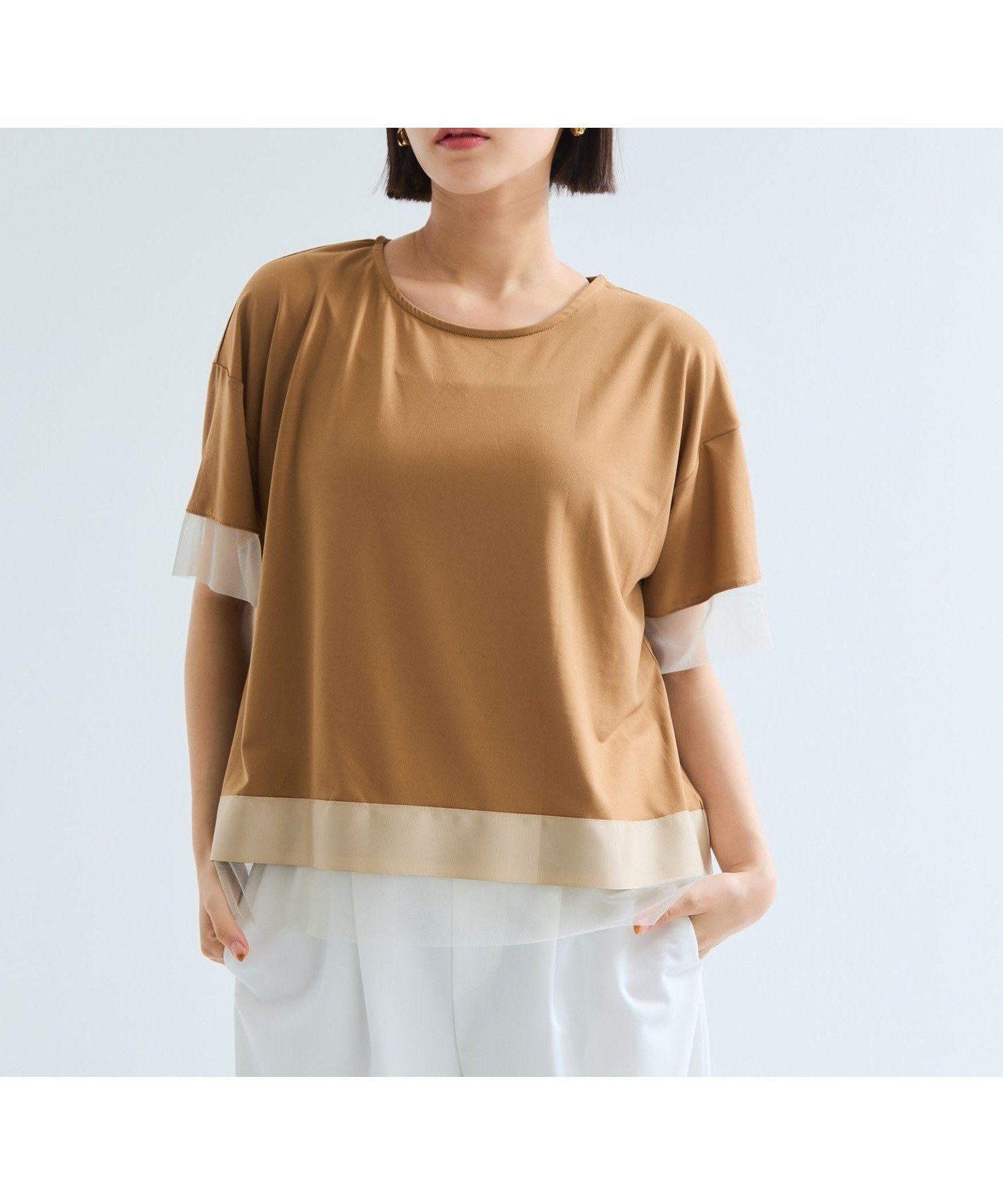 【ケティ/Ketty】のグログラン*チュールキリカエカットソー≪手洗い可能≫ インテリア・キッズ・メンズ・レディースファッション・服の通販 founy(ファニー) 　ファッション　Fashion　レディースファッション　Fashion for Women　トップス・カットソー　Cut & Sew Tops　カットソー・ベーシックTシャツ　Cut-and-Sewn Tops / Stretch Tees & Basics　秋　Autumn　カットソー　Cut and Sewn Top　グログラン　Grosgrain, Grosgrain Ribbon　チュール　Tulip, Tulip Motif　テクスチャー　Texture, Textured Fabric　ファブリック　Fabric, Textile　フォルム　Silhouette, Form　ポケット　Pocket, Pocket Detail　無地　Plain, Solid Color　A/W・秋冬　Autumn/Winter　おすすめ　Recommended / Our Picks　旅行　Travel　エレガント 上品　Elegant　ビジネス 仕事 通勤　Business / Work / Commuting　2025年　2025　2025春夏・S/S　Spring/Summer 2025 SS25　2025-2026秋冬・A/W　Autumn/Winter 2025–26 AW25–26　ベージュ|ID: prp329100004818397 ipo3291000000035006984