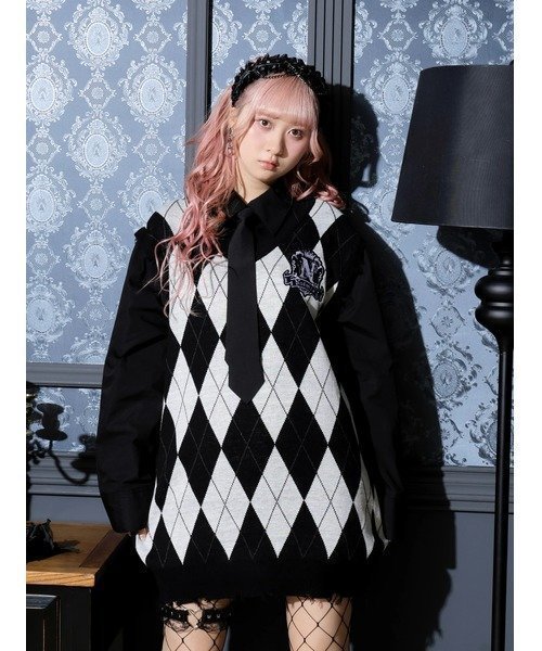 【ノエミ/NOEMIE】のアーガイルフェイクレイヤーユニセックスニットベスト インテリア・キッズ・メンズ・レディースファッション・服の通販 founy(ファニー) 　ファッション　Fashion　レディースファッション　Fashion for Women　アウター　Coat / Outerwear Collection　トップス・カットソー　Cut & Sew Tops　ニット　Knit Tops & Sweaters　ベスト&ジレ / 重ね着スタイル　Vests & Gilets　おすすめ　Recommended / Our Picks　ドッキング　Docking, Mixed Material　ベスト　Vest, Waistcoat　ループ　Loop, Loop Knit　オフホワイト|ID: prp329100004818403 ipo3291000000035007137