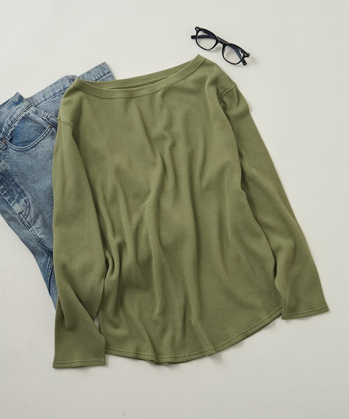 【フリークスストア/FREAK'S STORE】のオフショルダー ワッフルロンT 25AW インテリア・キッズ・メンズ・レディースファッション・服の通販 founy(ファニー) 　ファッション　Fashion　レディースファッション　Fashion for Women　トップス・カットソー　Cut & Sew Tops　ロングTシャツ・Tシャツ　Longline T-Shirts & Tees　2025年　2025　2025-2026秋冬・A/W　Autumn/Winter 2025–26 AW25–26　冬　Winter / This Winter　ワッフル　Waffle, Waffle Knit　A/W・秋冬　Autumn/Winter　グリーン|ID: prp329100004818405 ipo3291000000035007155