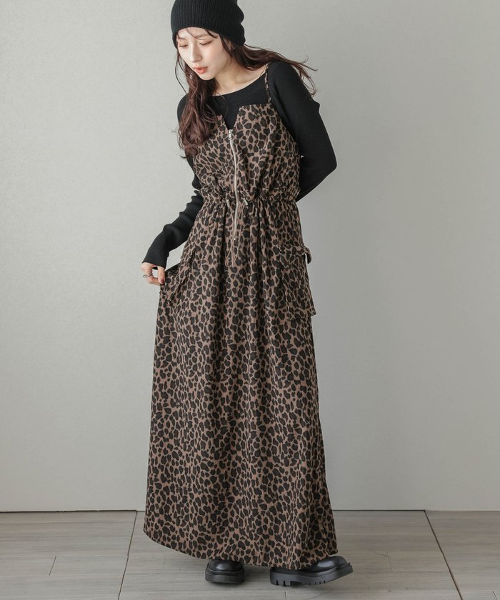 【ラジュール/Lajour】のレオパードコーデュロイキャミワンピース インテリア・キッズ・メンズ・レディースファッション・服の通販 founy(ファニー) https://founy.com/ ファッション Fashion レディースファッション Fashion for Women ワンピース Dresses キャミソールワンピース Camisole Dresses 2025年 2025 2025-2026秋冬・A/W Autumn/Winter 2025–26 AW25–26 コーデュロイ Corduroy, Cord Fabric シンプル Simple, Minimal トレンド Trend, Trending Now ドローストリング Drawstring, Pull Cord フレア Flare, Flared ポケット Pocket, Pocket Detail ミックス Mix, Mixed Style ミリタリー Military, Army Style レオパード Leopard, Animal Print |ID: prp329100004818414 ipo3291000000035152802
