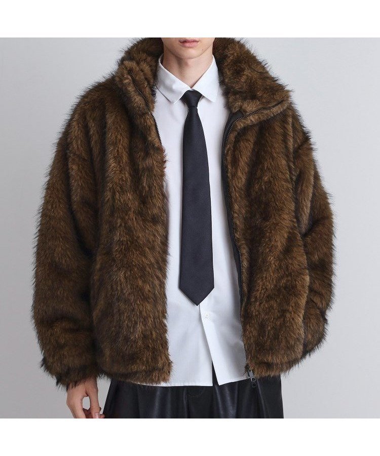 【ティーケー/tk TAKEO KIKUCHI / MEN】のミックスフェイクファーブルゾン インテリア・キッズ・メンズ・レディースファッション・服の通販 founy(ファニー) 　ファッション　Fashion　メンズファッション　Fashion for Men　スタンド　Stand Collar, Upright Stand　スマート　Smart, Elegant　フォックス　Fox, Fox Fur　フロント　Front, Front Design　ブルゾン　Blouson, Bomber Jacket　ポケット　Pocket, Pocket Detail　防寒　Cold Protection, Winter-Ready　マフラー　Scarf, Muffler　ミックス　Mix, Mixed Style　再入荷　Restock / Back in Stock　ブラウン|ID: prp329100004818447 ipo3291000000035007547