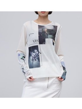 【ラシュッド/LASUD】のフォトグラフィックシアートップス 人気、トレンドファッション・服の通販 founy(ファニー) ファッション Fashion レディースファッション Fashion for Women トップス・カットソー Cut & Sew Tops インナー Innerwear カーディガン Cardigan, Knitwear コンパクト Compact, Small Size デニム Denim, Jeans Material ビスチェ Bustier, Corset Top プリント Print, Printed Pattern ボトム Bottoms, Lower Wear |ID:prp329100004818450