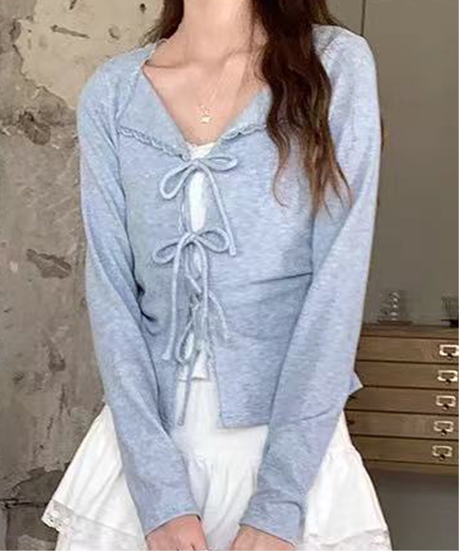 【チェルカ/CERCA】のChiina/Chiina /レースインナーレイヤードトップス インテリア・キッズ・メンズ・レディースファッション・服の通販 founy(ファニー) 　ファッション　Fashion　レディースファッション　Fashion for Women　トップス・カットソー　Cut & Sew Tops　ブルー|ID: prp329100004818459 ipo3291000000035007618