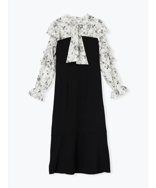 【ルディックパーク/LUDIC PARK】のフリルボウタイブラウスドッキングワンピース インテリア・キッズ・メンズ・レディースファッション・服の通販 founy(ファニー) 　ファッション　Fashion　レディースファッション　Fashion for Women　ワンピース　Dresses　ドッキング　Docking, Mixed Material　フェミニン　Feminine, Girly　リボン　Ribbon, Bow　黒|ID: prp329100004818529 ipo3291000000035008285