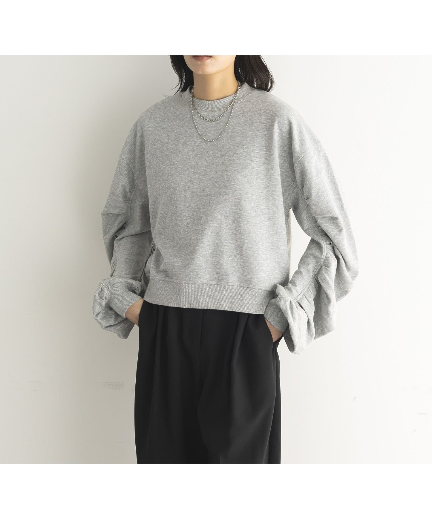 【ガレージ オブ グッド クロージング/GARAGE OF GOOD CLOTHING】のミニ裏毛袖ギャザープルオーバー インテリア・キッズ・メンズ・レディースファッション・服の通販 founy(ファニー) 　ファッション　Fashion　レディースファッション　Fashion for Women　トップス・カットソー　Cut & Sew Tops　カジュアルプルオーバー・ニットトップス　Pullovers & Knit Tops / Casual Pullovers　おすすめ　Recommended / Our Picks　ギャザー　Gathered, Ruffled　シンプル　Simple, Minimal　スリーブ　Sleeve, Long Sleeve / Short Sleeve　フェミニン　Feminine, Girly　ポケット　Pocket, Pocket Detail　ワイド　Wide, Wide Fit　杢ライトグレー|ID: prp329100004818535 ipo3291000000035008339