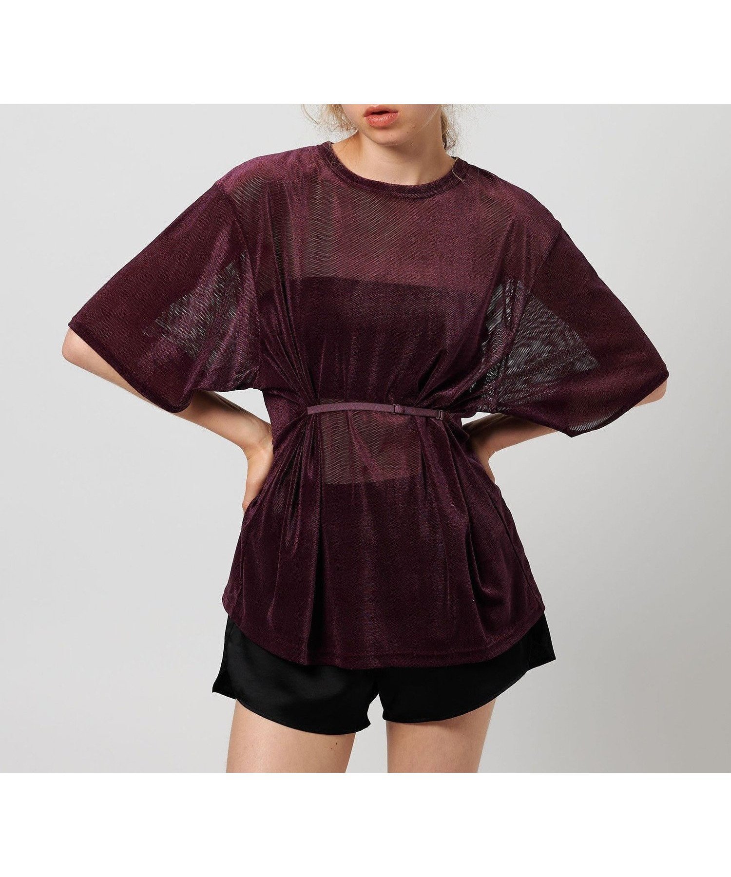 【ユナイテッドアローズ/UNITED ARROWS】のATTISESSION メッシュ ベロア Tシャツ インテリア・キッズ・メンズ・レディースファッション・服の通販 founy(ファニー) 　ファッション　Fashion　レディースファッション　Fashion for Women　トップス・カットソー　Cut & Sew Tops　シャツ・ブラウス・オフィスカジュアル　Elegant Blouses & Button-Ups　ロングTシャツ・Tシャツ　Longline T-Shirts & Tees　ベロアトップス　Velour Tops / Velvet-Look Items　インナー　Innerwear　トレンド　Trend, Trending Now　ハーフ　Half, Half-Length　ベロア　Velour, Soft Velvet　ミニスカート　Mini Skirt, Short Skirt　メッシュ　Mesh, Net Fabric　リュクス　Luxury, Elegant, High-End, Chic　アウトレット　Outlet / Clearance　おすすめ　Recommended / Our Picks　夏　Summer　WINE|ID: prp329100004818571 ipo3291000000035008537