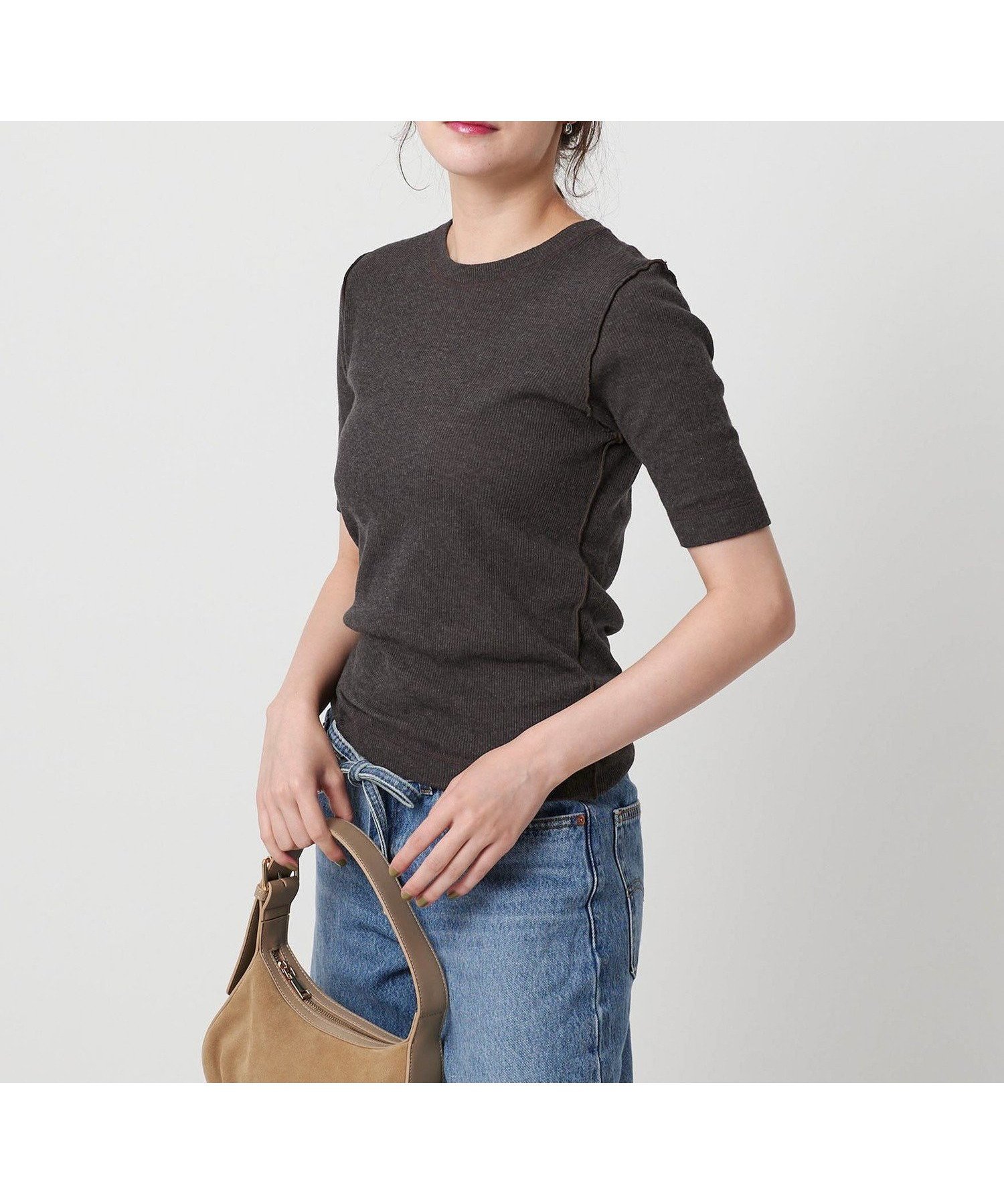 【ユナイテッドアローズ/UNITED ARROWS】のコットンリバーテレコ ハーフスリーブカットソー インテリア・キッズ・メンズ・レディースファッション・服の通販 founy(ファニー) 　ファッション　Fashion　レディースファッション　Fashion for Women　トップス・カットソー　Cut & Sew Tops　カットソー・ベーシックTシャツ　Cut-and-Sewn Tops / Stretch Tees & Basics　インナー　Innerwear　オレンジ　Orange　シンプル　Simple, Minimal　テレコ　Ribbed, Rib Stitch　トレンド　Trend, Trending Now　バランス　Balance, Style Balance　ボトム　Bottoms, Lower Wear　半袖　Short Sleeve, Half Sleeve　羽織　Haori, Light Jacket　アウトレット　Outlet / Clearance　おすすめ　Recommended / Our Picks　DK.GRAY|ID: prp329100004818595 ipo3291000000035008684