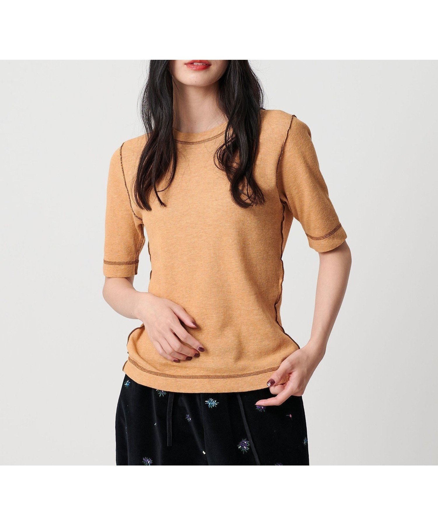 【ユナイテッドアローズ/UNITED ARROWS】のコットンリバーテレコ ハーフスリーブカットソー インテリア・キッズ・メンズ・レディースファッション・服の通販 founy(ファニー) 　ファッション　Fashion　レディースファッション　Fashion for Women　トップス・カットソー　Cut & Sew Tops　カットソー・ベーシックTシャツ　Cut-and-Sewn Tops / Stretch Tees & Basics　インナー　Innerwear　オレンジ　Orange　シンプル　Simple, Minimal　テレコ　Ribbed, Rib Stitch　トレンド　Trend, Trending Now　バランス　Balance, Style Balance　ボトム　Bottoms, Lower Wear　半袖　Short Sleeve, Half Sleeve　羽織　Haori, Light Jacket　アウトレット　Outlet / Clearance　おすすめ　Recommended / Our Picks　ORANGE|ID: prp329100004818595 ipo3291000000035008686