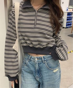 【チェルカ/CERCA】のHALEY PESCA/HALEY PESCA/ハーフジップ 長袖 クロップドポロボーダートップス 人気、トレンドファッション・服の通販 founy(ファニー) ファッション Fashion レディースファッション Fashion for Women トップス・カットソー Cut & Sew Tops 長袖 Long Sleeve, Full Sleeve |ID:prp329100004818619