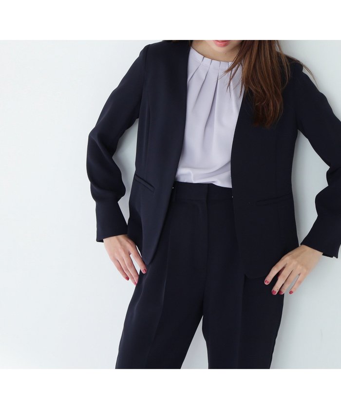 【ナチュラル ビューティー ベーシック/NATURAL BEAUTY BASIC】のドビーツイル SETUP ノーカラージャケット インテリア・キッズ・メンズ・レディースファッション・服の通販 founy(ファニー) https://founy.com/ ファッション Fashion レディースファッション Fashion for Women アウター Coat / Outerwear Collection レディースジャケット・軽アウター Jackets ノーカラージャケット / シンプル上品コーデ Collarless Jackets おすすめ Recommended / Our Picks シェイプ Shape, Slim Fit ジャケット Jacket, Outerwear スリット Slit, Slit Detail スーツ Suit, Formalwear ツイル Twist, Twisted Detail |ID: prp329100004818638 ipo3291000000035009009