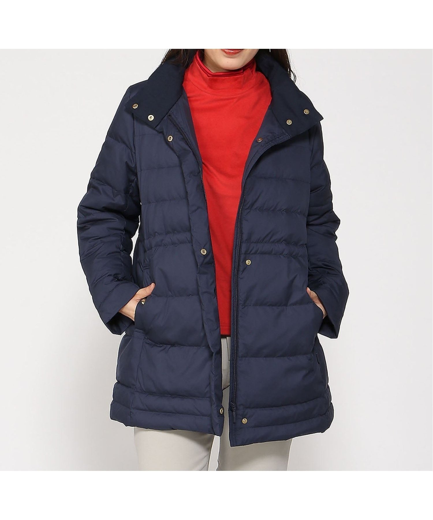 【クロコダイル/CROCODILE】のサニーダウンエコ コート【撥水加工】 インテリア・キッズ・メンズ・レディースファッション・服の通販 founy(ファニー) 　ファッション　Fashion　レディースファッション　Fashion for Women　アウター　Coat / Outerwear Collection　コート・ロングコート・ピーコート　Long Coats, Peacoats & More　おすすめ　Recommended / Our Picks　スピンドル　Spindle, Drawcord　タフタ　Taffeta, Structured Fabric　ダウン　Down, Puffer　マフラー　Scarf, Muffler　エレガント 上品　Elegant　冬　Winter / This Winter　ネイビー|ID: prp329100004818693 ipo3291000000035009614