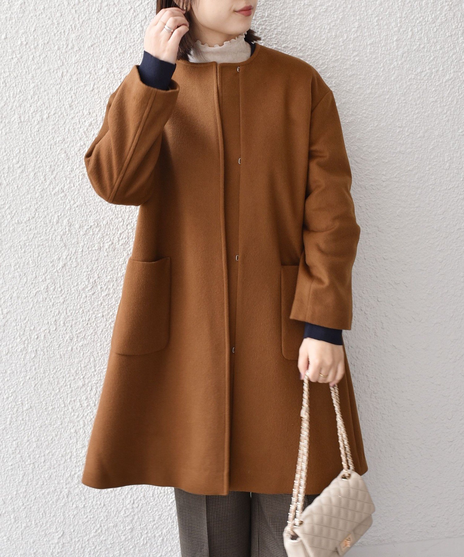 【シップス フォー ウィメン/SHIPS】のSHIPS Colors SUPER100 ウール ノーカラー コート 人気、トレンドファッション・服の通販 founy(ファニー) 　ファッション　Fashion　レディースファッション　Fashion for Women　アウター　Coat / Outerwear Collection　コート・ロングコート・ピーコート　Long Coats, Peacoats & More　オレンジ　Orange　クラシカル　Classical, Vintage-Inspired　今季　This Season, Current Season　シンプル　Simple, Minimal　ツイル　Twist, Twisted Detail　デニム　Denim, Jeans Material　トレンド　Trend, Trending Now　フロント　Front, Front Design　プリーツ　Pleats, Pleated　ボックス　Boxy, Box Shape　ポケット　Pocket, Pocket Detail　メンズ　Men's, Menswear　アウトレット　Outlet / Clearance　エレガント 上品　Elegant　ビジネス 仕事 通勤　Business / Work / Commuting　2025年　2025　2025-2026秋冬・A/W　Autumn/Winter 2025–26 AW25–26　 other-1|ID: prp329100004818708 ipo3291000000035009758