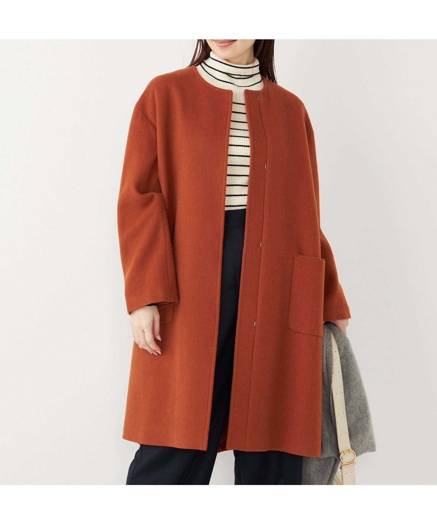 【シップス フォー ウィメン/SHIPS】のSHIPS Colors SUPER100 ウール ノーカラー コート インテリア・キッズ・メンズ・レディースファッション・服の通販 founy(ファニー) 　ファッション　Fashion　レディースファッション　Fashion for Women　アウター　Coat / Outerwear Collection　コート・ロングコート・ピーコート　Long Coats, Peacoats & More　オレンジ　Orange　クラシカル　Classical, Vintage-Inspired　今季　This Season, Current Season　シンプル　Simple, Minimal　ツイル　Twist, Twisted Detail　デニム　Denim, Jeans Material　トレンド　Trend, Trending Now　フロント　Front, Front Design　プリーツ　Pleats, Pleated　ボックス　Boxy, Box Shape　ポケット　Pocket, Pocket Detail　メンズ　Men's, Menswear　アウトレット　Outlet / Clearance　エレガント 上品　Elegant　ビジネス 仕事 通勤　Business / Work / Commuting　2025年　2025　2025-2026秋冬・A/W　Autumn/Winter 2025–26 AW25–26　オレンジ|ID: prp329100004818708 ipo3291000000035009761