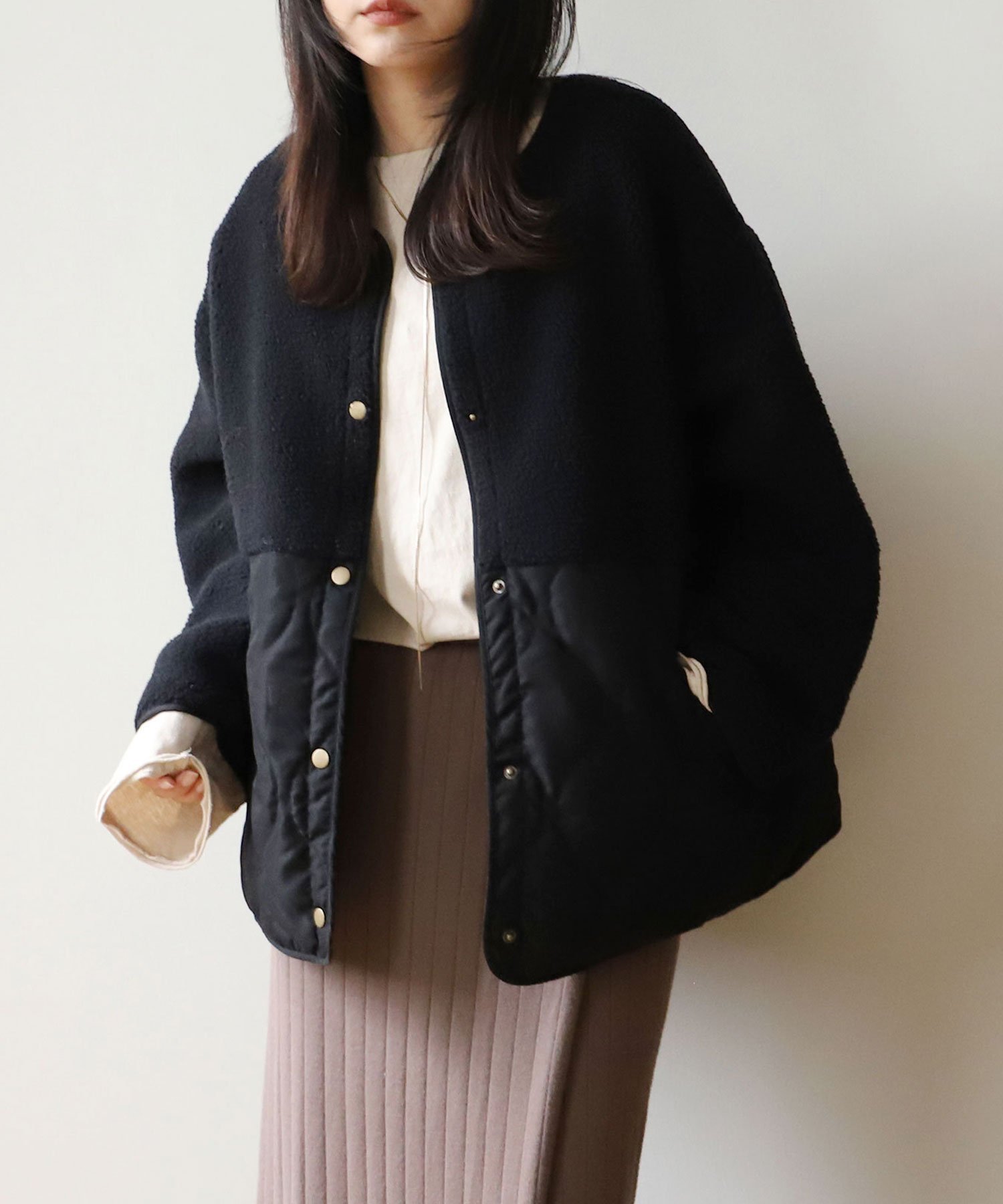 【ノアル/NOAHL】のキルティング*ボア切り替えコート インテリア・キッズ・メンズ・レディースファッション・服の通販 founy(ファニー) 　ファッション　Fashion　レディースファッション　Fashion for Women　アウター　Coat / Outerwear Collection　コート・ロングコート・ピーコート　Long Coats, Peacoats & More　キルティング　Quilted, Quilting　ポケット　Pocket, Pocket Detail　ミドル　Middle Length, Mid Height　A/W・秋冬　Autumn/Winter　ブラック|ID: prp329100004818798 ipo3291000000035010470