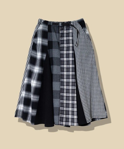 【ゴースローキャラバン/go slow caravan】のネルチェックパッチワークスカート (WOMENS) 人気、トレンドファッション・服の通販 founy(ファニー) 　ファッション　Fashion　レディースファッション　Fashion for Women　スカート　Skirts　シンプル　Simple, Minimal　スウェット / スエット　Sweatshirt, Sweatwear　チェック　Check, Plaid, Tartan　パッチワーク　Patchwork, Mixed Fabric　リラックス　Relax, Relaxed Fit　無地　Plain, Solid Color　 other-1|ID: prp329100004818844 ipo3291000000035010887