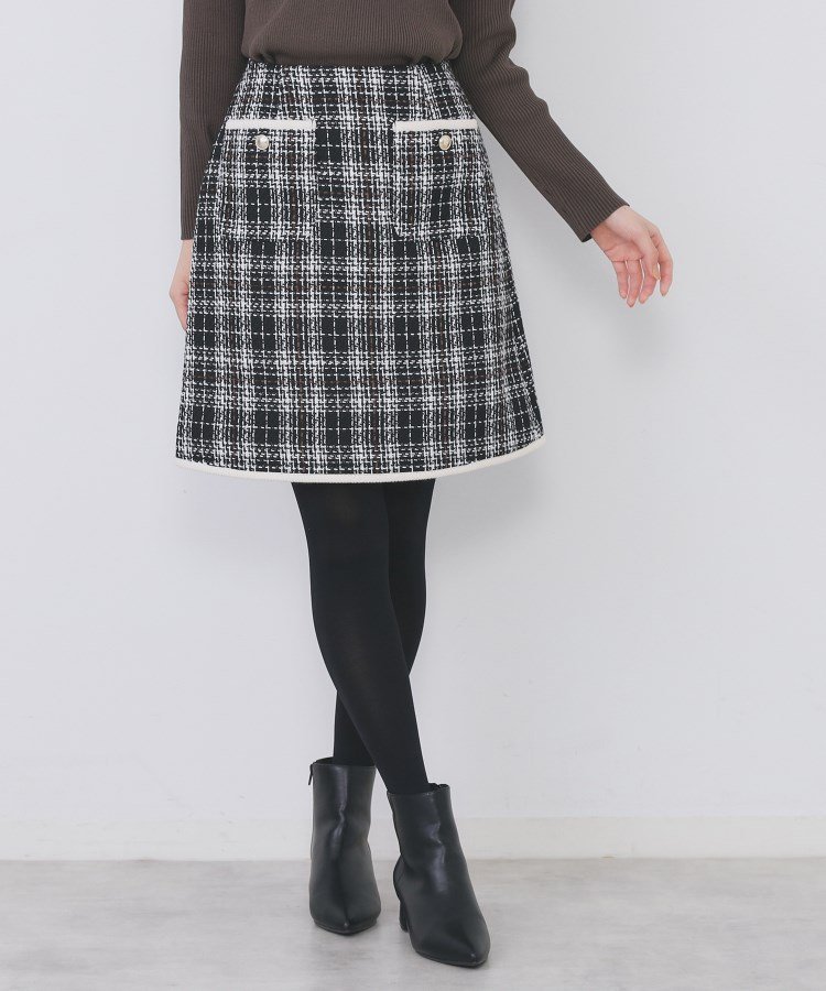 【インデックス/INDEX】のチェックツィードスカート/セットアップ対応【洗える】 インテリア・キッズ・メンズ・レディースファッション・服の通販 founy(ファニー) 　ファッション　Fashion　レディースファッション　Fashion for Women　セットアップ　Matching Sets　スカート・ミニ/ミディ/マキシ　Skirts / Mini, Midi & Maxi Skirts　シンプル　Simple, Minimal　スパンコール　Sequins, Sequin Embellishment　スマート　Smart, Elegant　セットアップ　Set-Up, Coordinated Outfit　ツイード　Twill, Twill Weave　パッチ　Patch, Appliqué　フロント　Front, Front Design　ブレード　Braid, Decorative Trim　ポケット　Pocket, Pocket Detail　エレガント 上品　Elegant　洗える　Machine Washable　ブラック|ID: prp329100004818856 ipo3291000000035011003