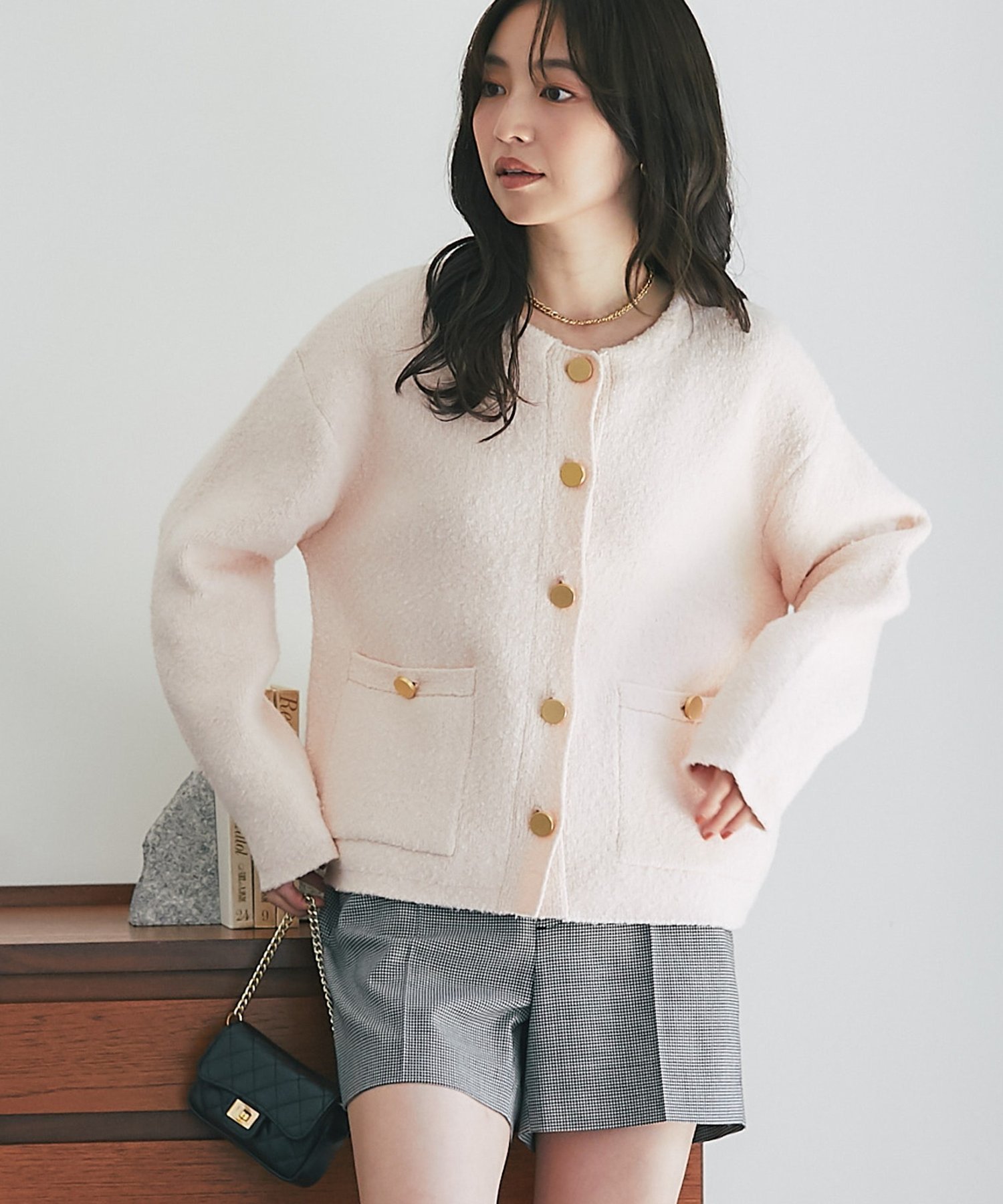 【ラブティックボンボン/La boutique BonBon】の【程よいカジュアル感】ブークレ接結ニットジャケットカーディガン インテリア・キッズ・メンズ・レディースファッション・服の通販 founy(ファニー) 　ファッション　Fashion　レディースファッション　Fashion for Women　エレガント 上品　Elegant　カーディガン　Cardigan, Knitwear　ジャケット　Jacket, Outerwear　デニム　Denim, Jeans Material　フェミニン　Feminine, Girly　フレア　Flare, Flared　ボトム　Bottoms, Lower Wear　ポケット　Pocket, Pocket Detail　ロング　Long, Long-Length　ワイド　Wide, Wide Fit　おすすめ　Recommended / Our Picks　ピンク|ID: prp329100004818865 ipo3291000000035011087