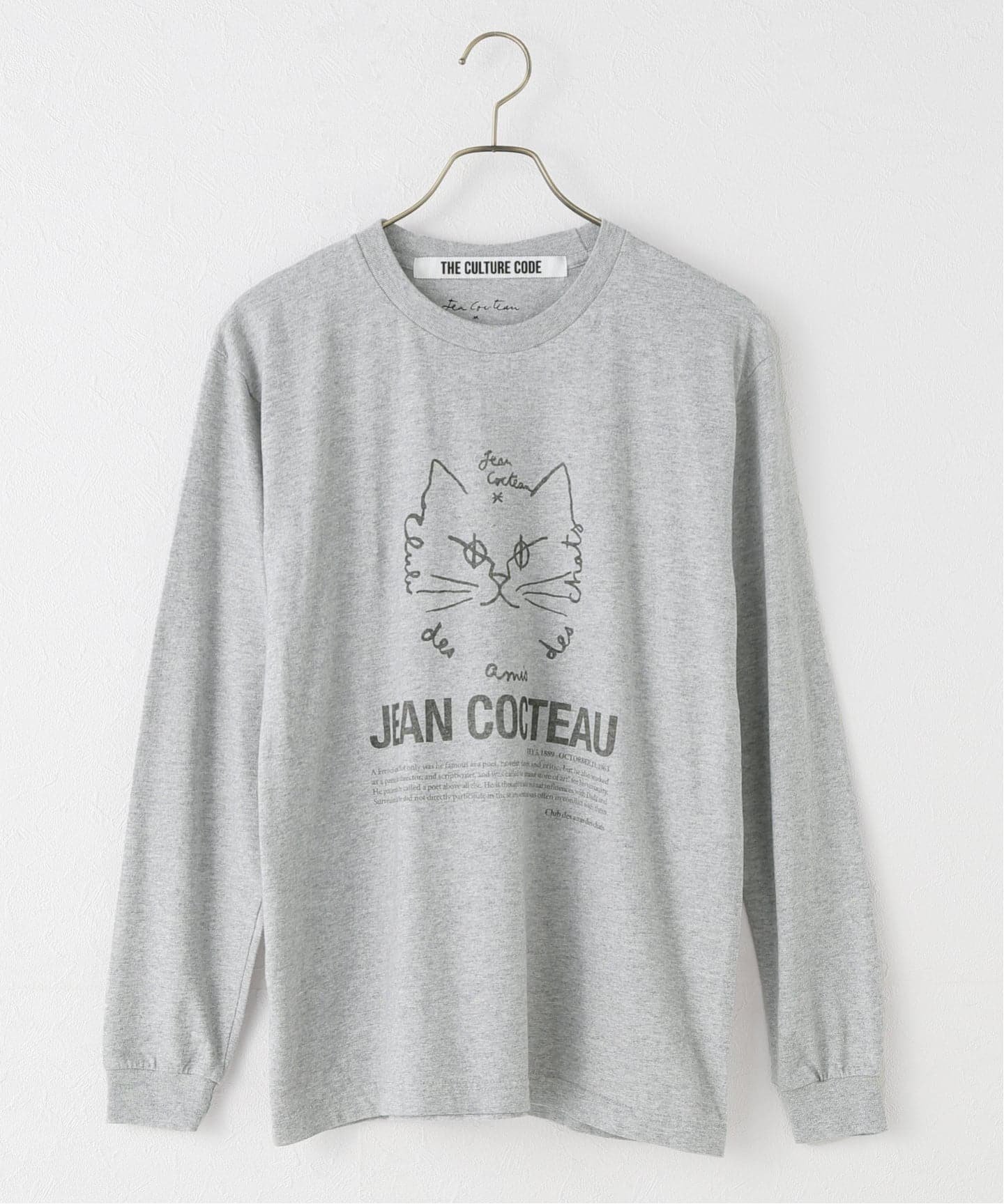 【イエナ/IENA】のTHE CULTURE CODE * Jean Cocteau 別注 LS Tシャツ インテリア・キッズ・メンズ・レディースファッション・服の通販 founy(ファニー) 　ファッション　Fashion　レディースファッション　Fashion for Women　トップス・カットソー　Cut & Sew Tops　シャツ・ブラウス・オフィスカジュアル　Elegant Blouses & Button-Ups　ロングTシャツ・Tシャツ　Longline T-Shirts & Tees　インナー　Innerwear　シンプル　Simple, Minimal　ジャケット　Jacket, Outerwear　スリーブ　Sleeve, Long Sleeve / Short Sleeve　デニム　Denim, Jeans Material　フレンチ　French, French Style　プリント　Print, Printed Pattern　別注　Limited Edition, Custom Order　ロング　Long, Long-Length　グレー|ID: prp329100004818882 ipo3291000000035011201
