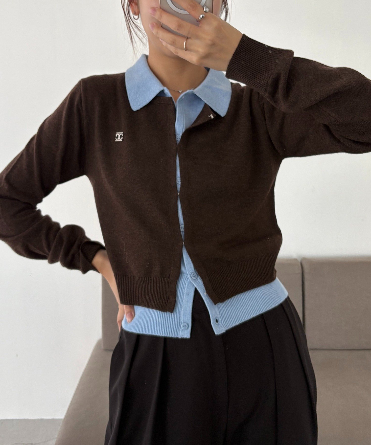 【カプリシューレマージュ/CAPRICIEUX LEMAGE】のレイヤードポロニットカーディガン 人気、トレンドファッション・服の通販 founy(ファニー) ファッション Fashion レディースファッション Fashion for Women トップス・カットソー Cut & Sew Tops ニット Knit Tops & Sweaters カーディガン・羽織り Layered Style Cardigans おすすめ Recommended / Our Picks カーディガン Cardigan, Knitwear コンパクト Compact, Small Size スラックス Slacks, Dress Pants デニム Denim, Jeans Material トレンド Trend, Trending Now フィット Fit, Slim Fit プレート Plate, Dish ワンポイント One Point, Statement Accent other-1|ID: prp329100004818890 ipo3291000000035011239