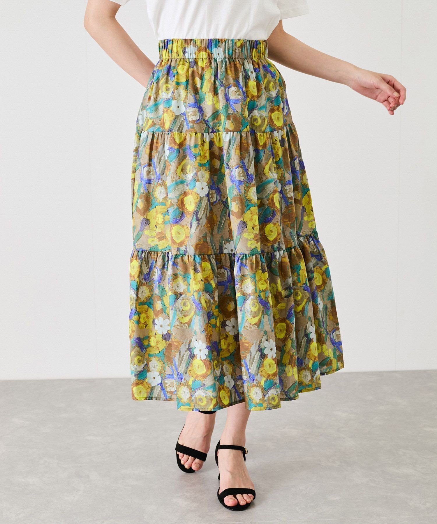 【ジャイロ/JAYRO】の水彩画フレアースカート インテリア・キッズ・メンズ・レディースファッション・服の通販 founy(ファニー) 　ファッション　Fashion　レディースファッション　Fashion for Women　スカート　Skirts　おすすめ　Recommended / Our Picks　イエロー　Yellow　シンプル　Simple, Minimal　ティアード　Tiered, Tiered Style　フレアースカート　Flared Skirt, A-Line Skirt　ポケット　Pocket, Pocket Detail　ミドル　Middle Length, Mid Height　エレガント 上品　Elegant　夏　Summer　春　Spring　S/S・春夏　SS, Spring/Summer, Warm Season　イエロー(80)|ID: prp329100004818893 ipo3291000000035011290