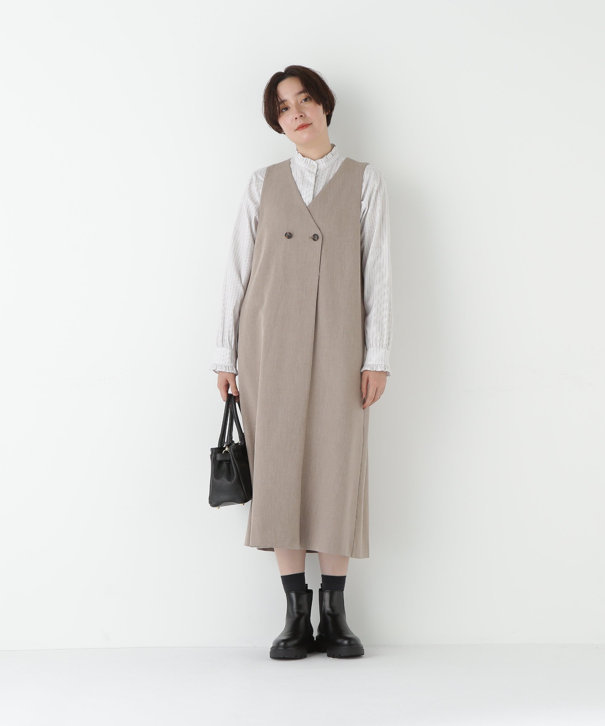 【ヒューマンウーマン/HUMAN WOMAN】のTRストレッチVネックジャンスカ 人気、トレンドファッション・服の通販 founy(ファニー) 　ファッション　Fashion　レディースファッション　Fashion for Women　トップス・カットソー　Cut & Sew Tops　Vネックトップス　V-Neck Tops / V-Cut Neckline Shirts　おすすめ　Recommended / Our Picks　カットソー　Cut and Sewn Top　クラシカル　Classical, Vintage-Inspired　シンプル　Simple, Minimal　スタンダード　Standard, Basic　スタンド　Stand Collar, Upright Stand　ストレッチ　Stretch, Stretchy Fabric　ダブル　Double, Double-Breasted　ノースリーブ　Sleeveless, No-Sleeve　フリル　Frill, Ruffle　エレガント 上品　Elegant　 other-1|ID: prp329100004818935 ipo3291000000035011593