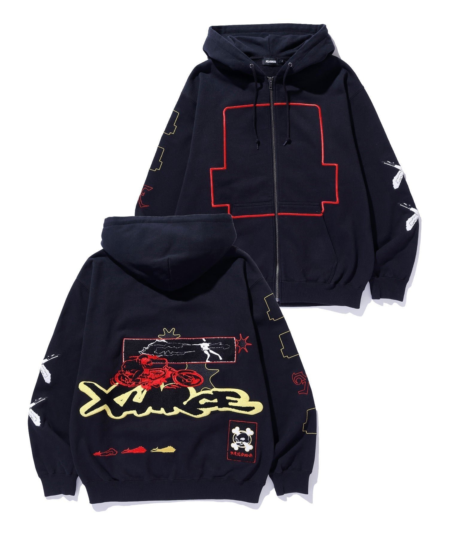 【エクストララージ/XLARGE】のSPEED ZIP UP HOODED SWEATSHIRT インテリア・キッズ・メンズ・レディースファッション・服の通販 founy(ファニー) 　ファッション　Fashion　レディースファッション　Fashion for Women　トップス・カットソー　Cut & Sew Tops　シャツ・ブラウス・オフィスカジュアル　Elegant Blouses & Button-Ups　レディースパーカー・カジュアルフーディー　Casual Hoodies & Sweatshirts　ロングTシャツ・Tシャツ　Longline T-Shirts & Tees　スウェット・クルーネックトップス　Sweatshirts & Crewnecks / Relaxed Fit Sweat Tops　プリント　Print, Printed Pattern　ベーシック　Basic, Essential　BLACK|ID: prp329100004818949 ipo3291000000035011723
